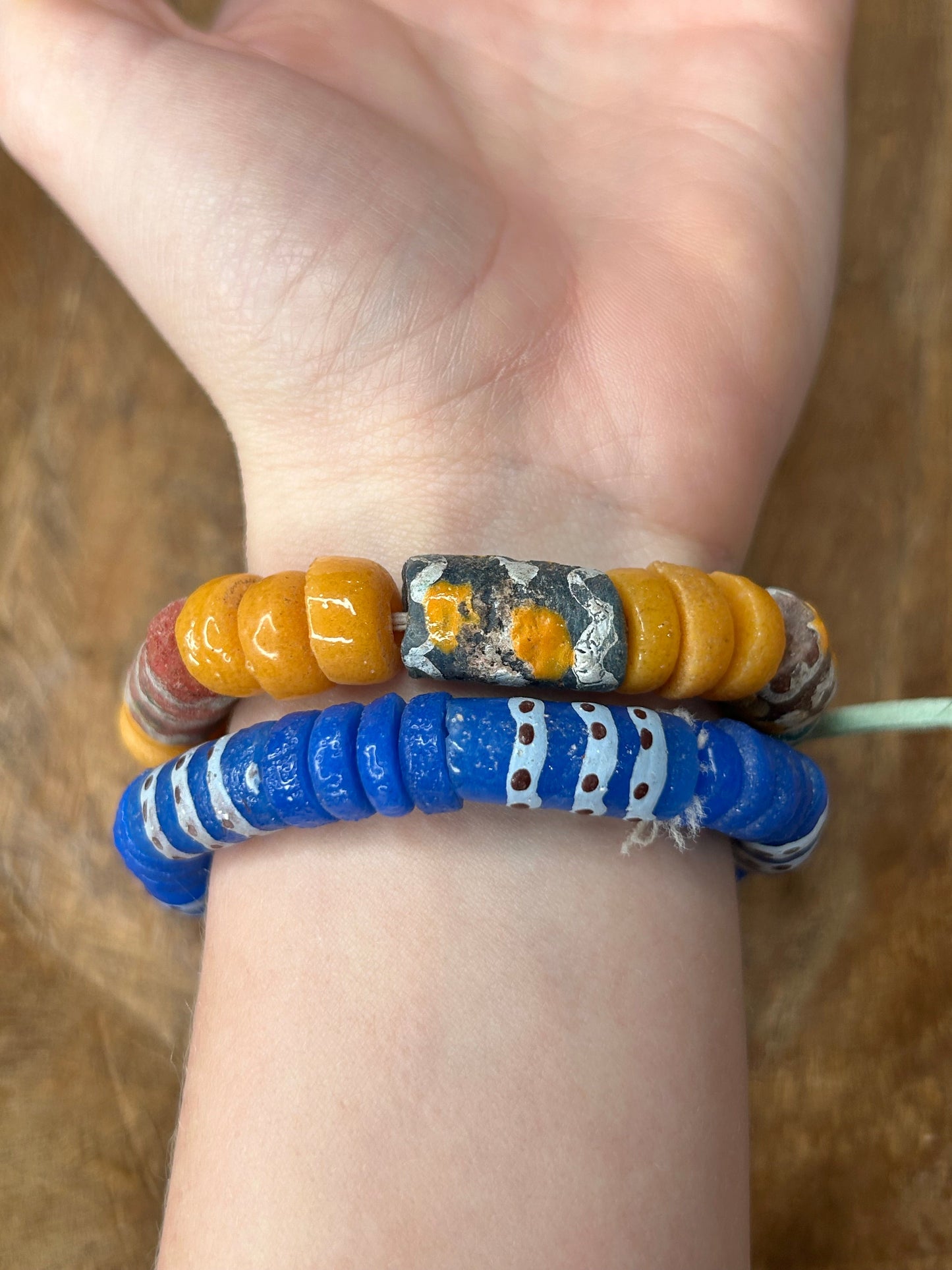African Glass Bead Bracelet Stack (YELLOW AND BLUE)