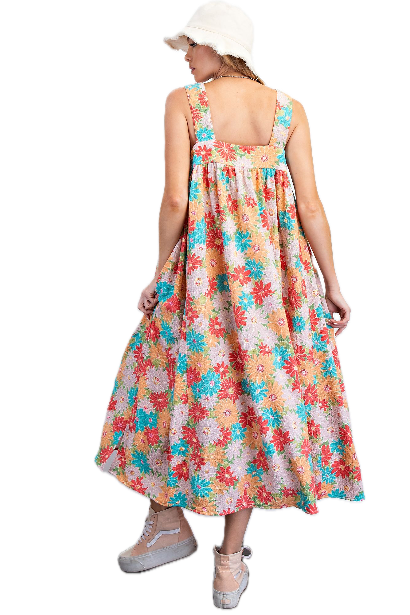 Easel- PRINTED KNIT POPCORN MAXI DRESS (Turquoise Coral) *Final Sale*