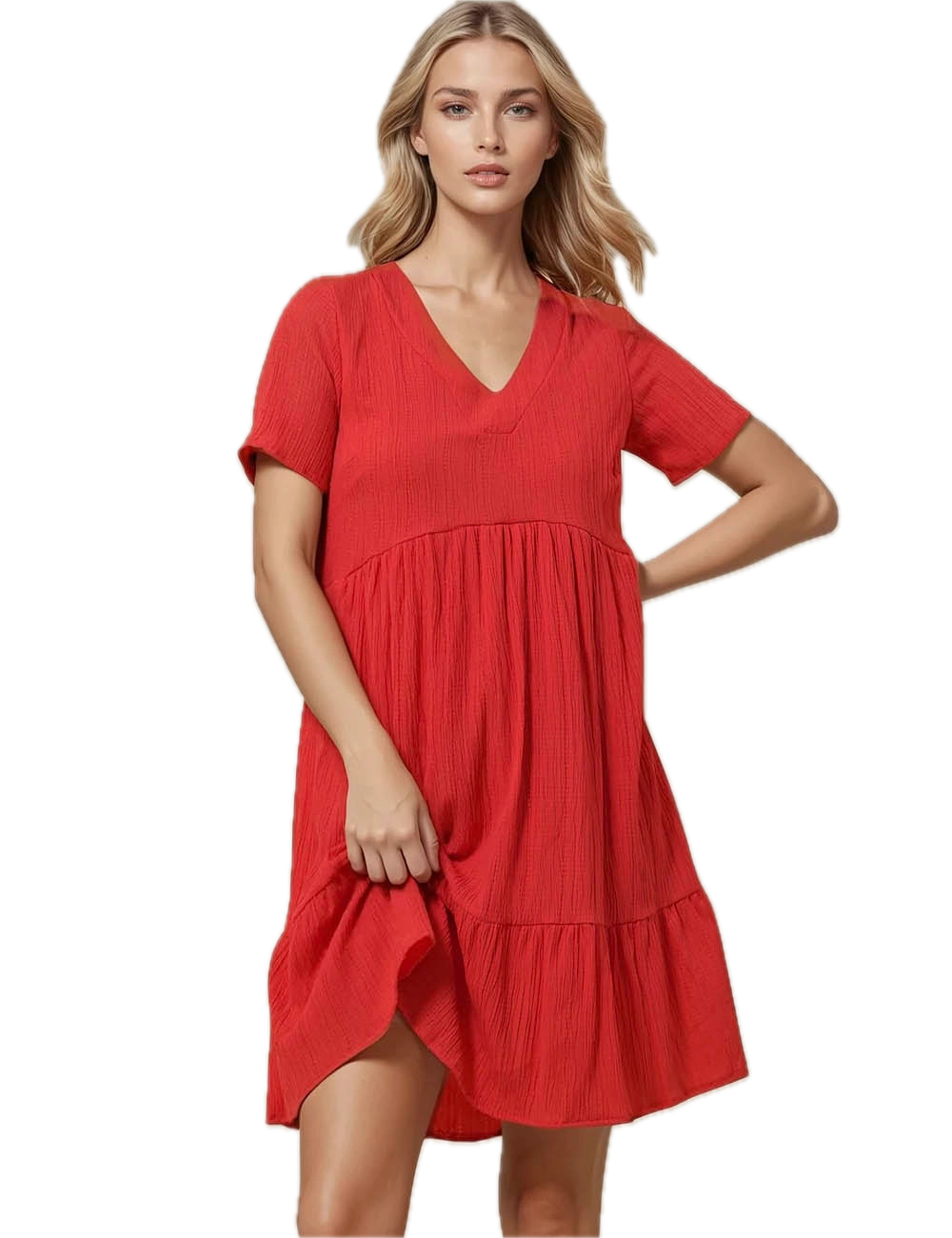 V-Neck Short Sleeve Dress (Red) *Final Sale*