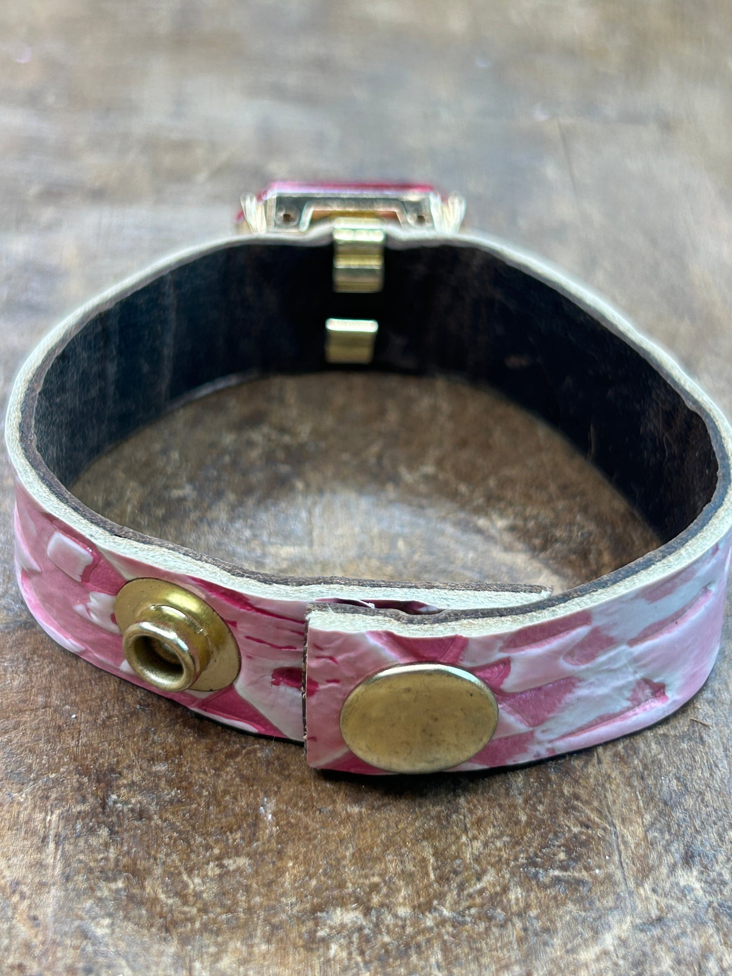 Sandra Ling Designs- Pink Leather and Rhinestone Bracelet