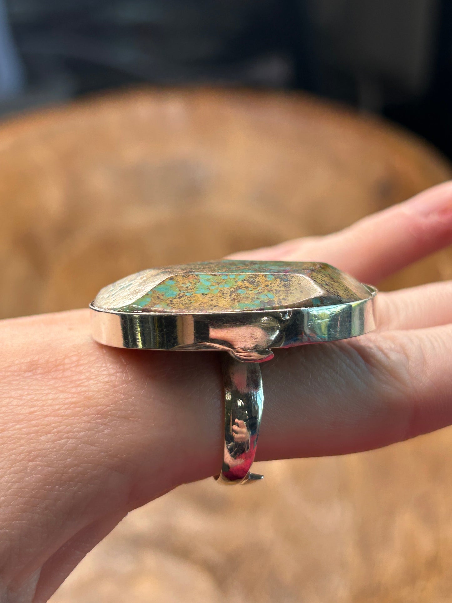 German Silver Faceted Turquoise Ring