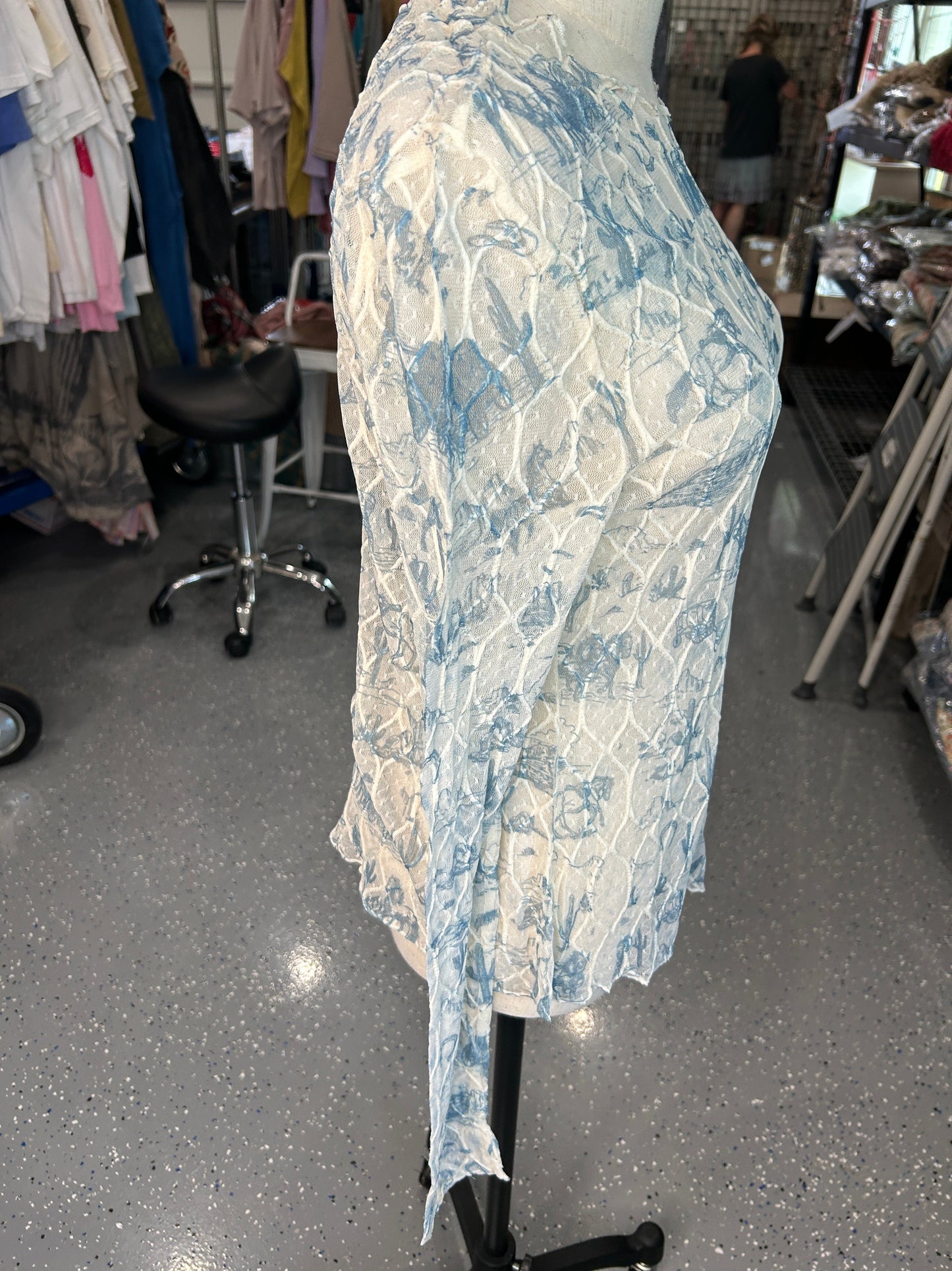 Origami- Sheer Lace Long Sleeve (Blue Old West)