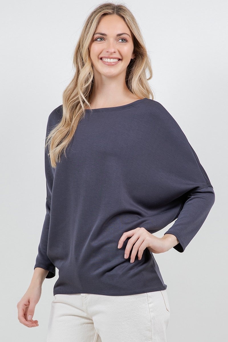 Charlotte Avery- Scuba Fabric Dolma Top (Charcoal)