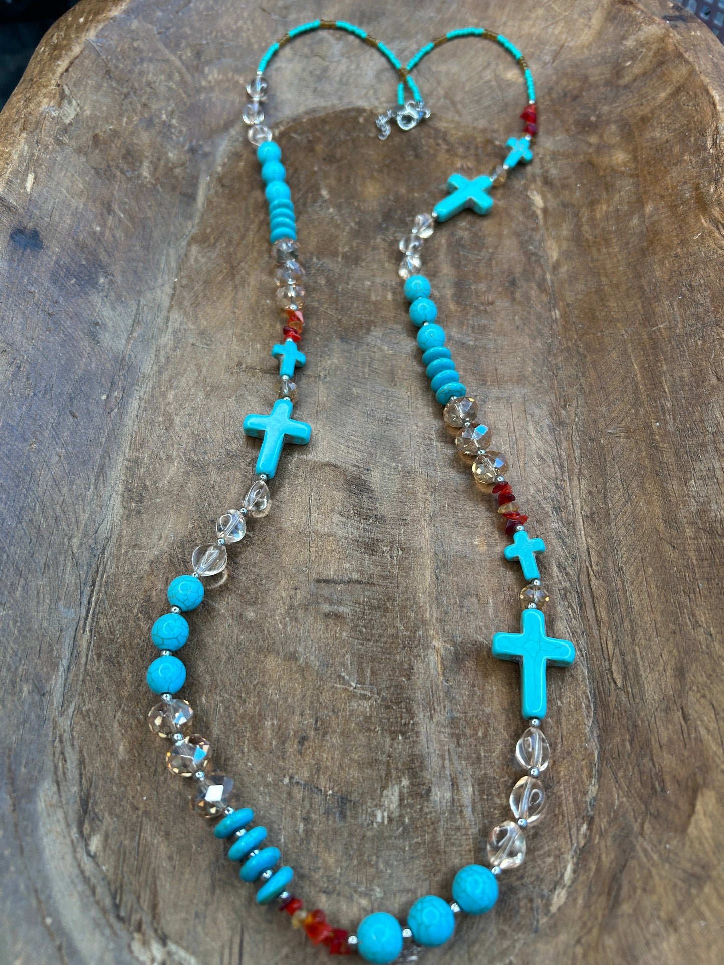 Lost & Found- Long Turquoise Cross Necklace