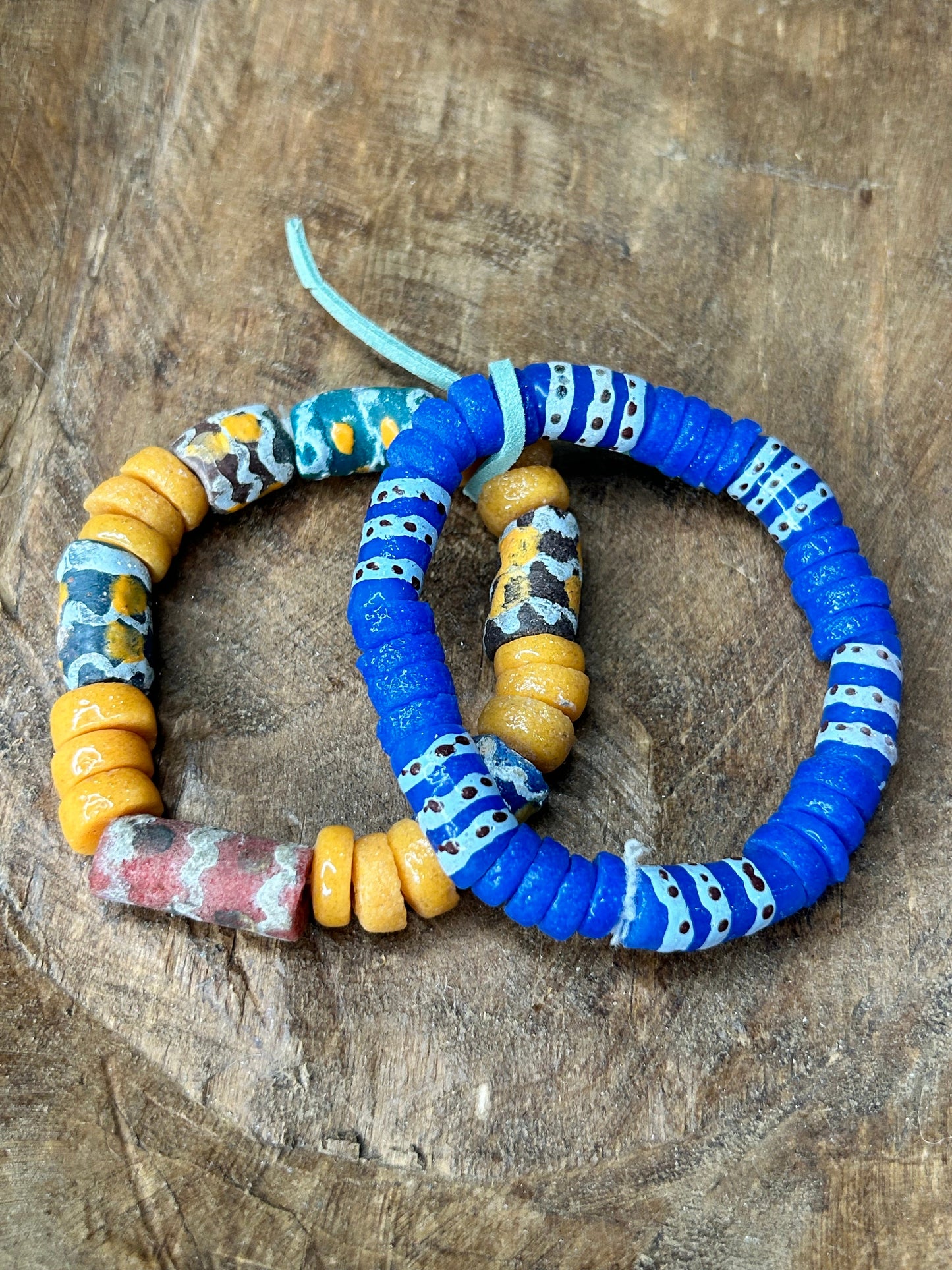 African Glass Bead Bracelet Stack (YELLOW AND BLUE)