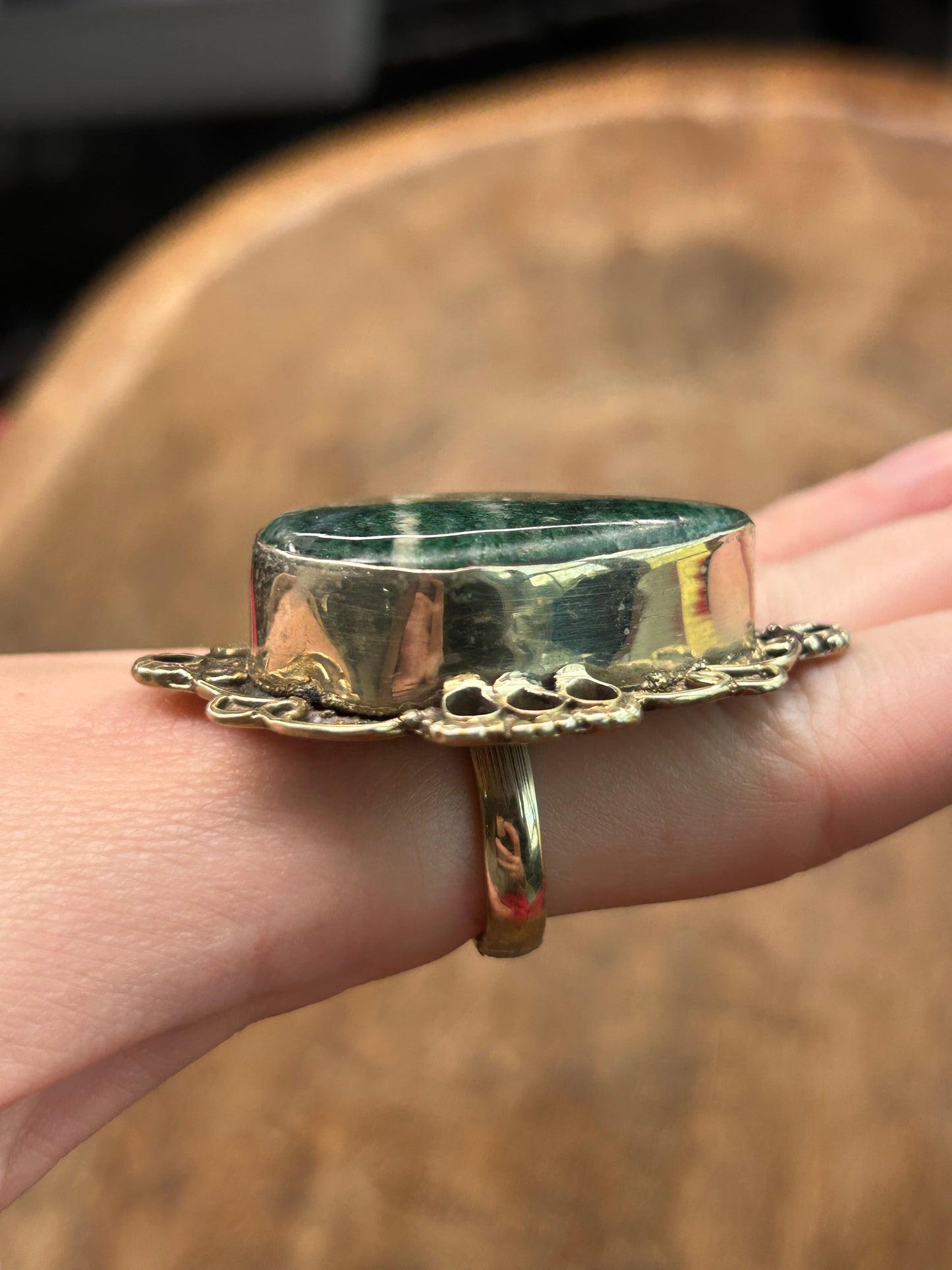 German Silver Aventurine Teardrop Ring