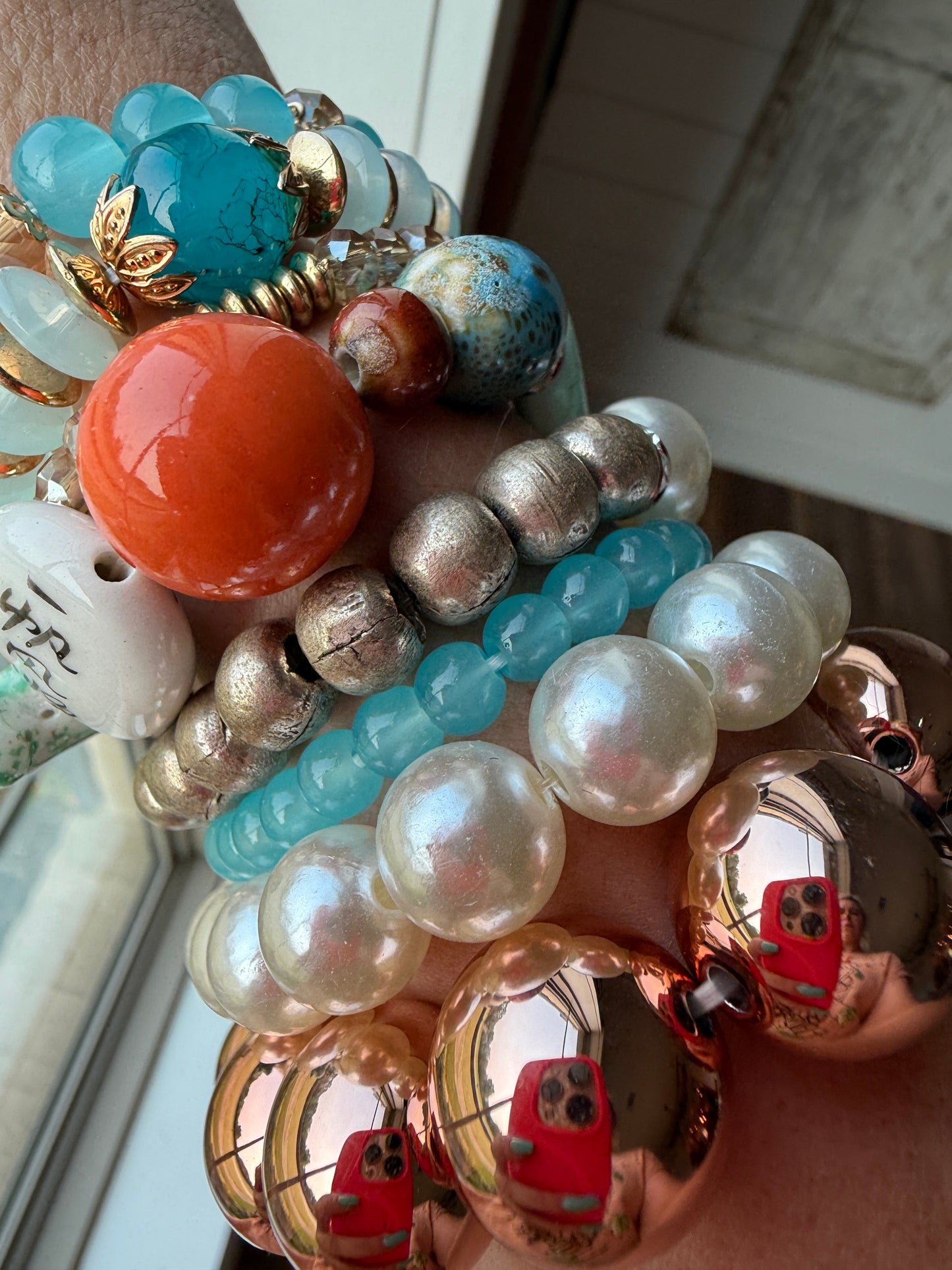 Electric Teal and Pearl Bracelet Stack