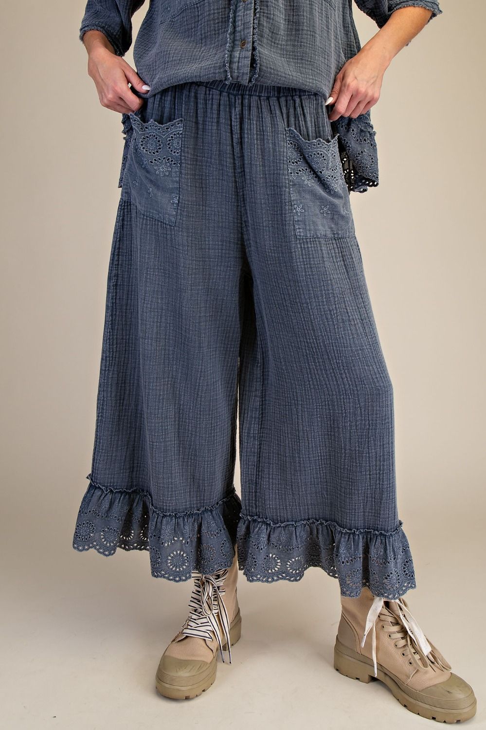 EASEL - Washed Cotton Gauze Pants (Smoke)