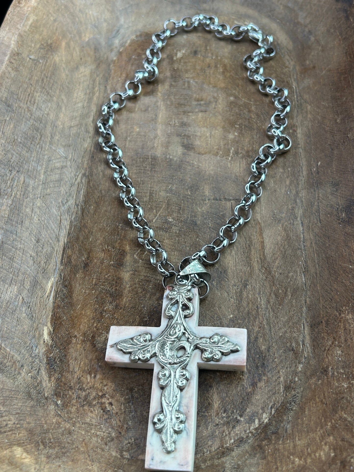 Tibetan Silver Resin Cross Necklace B