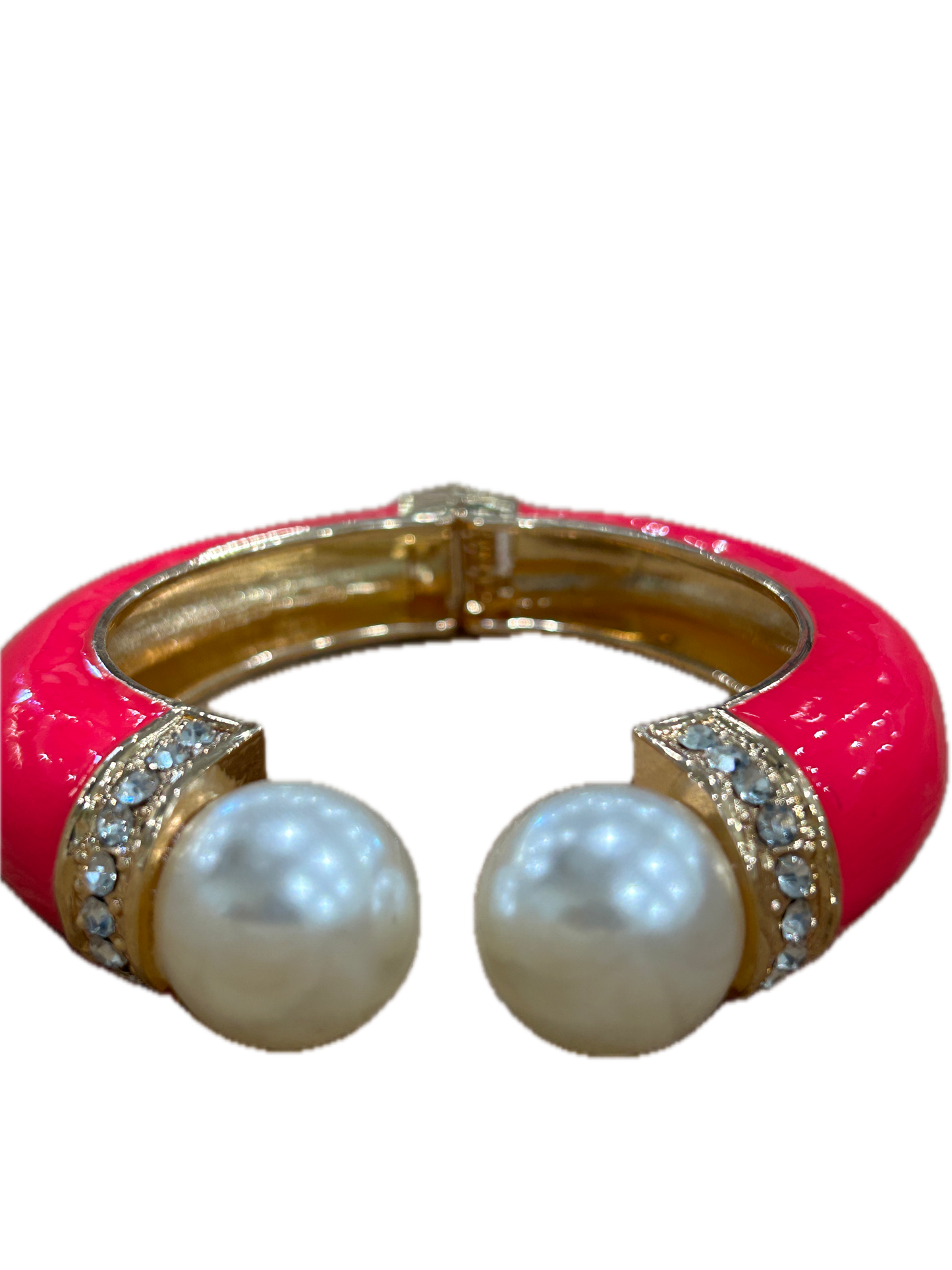 Beautiful Bangle in Hot Pink (Pearl, Gold and Rhinestone accented)