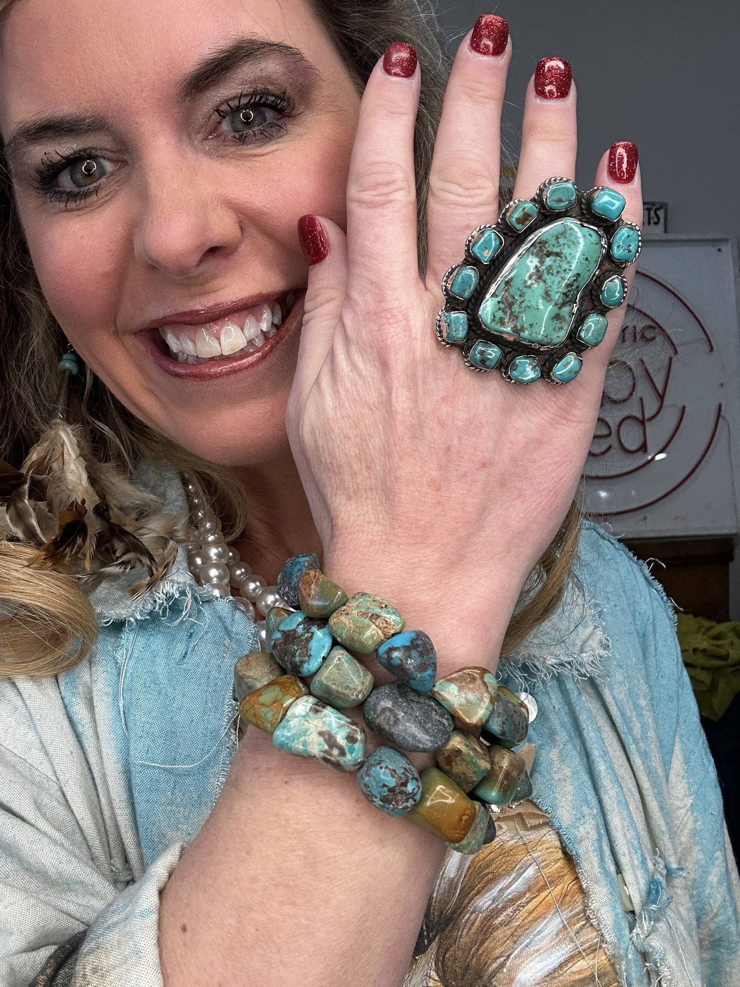 Genuine Turquoise Chunky Stretch  Bracelet (set of 3 bracelets)