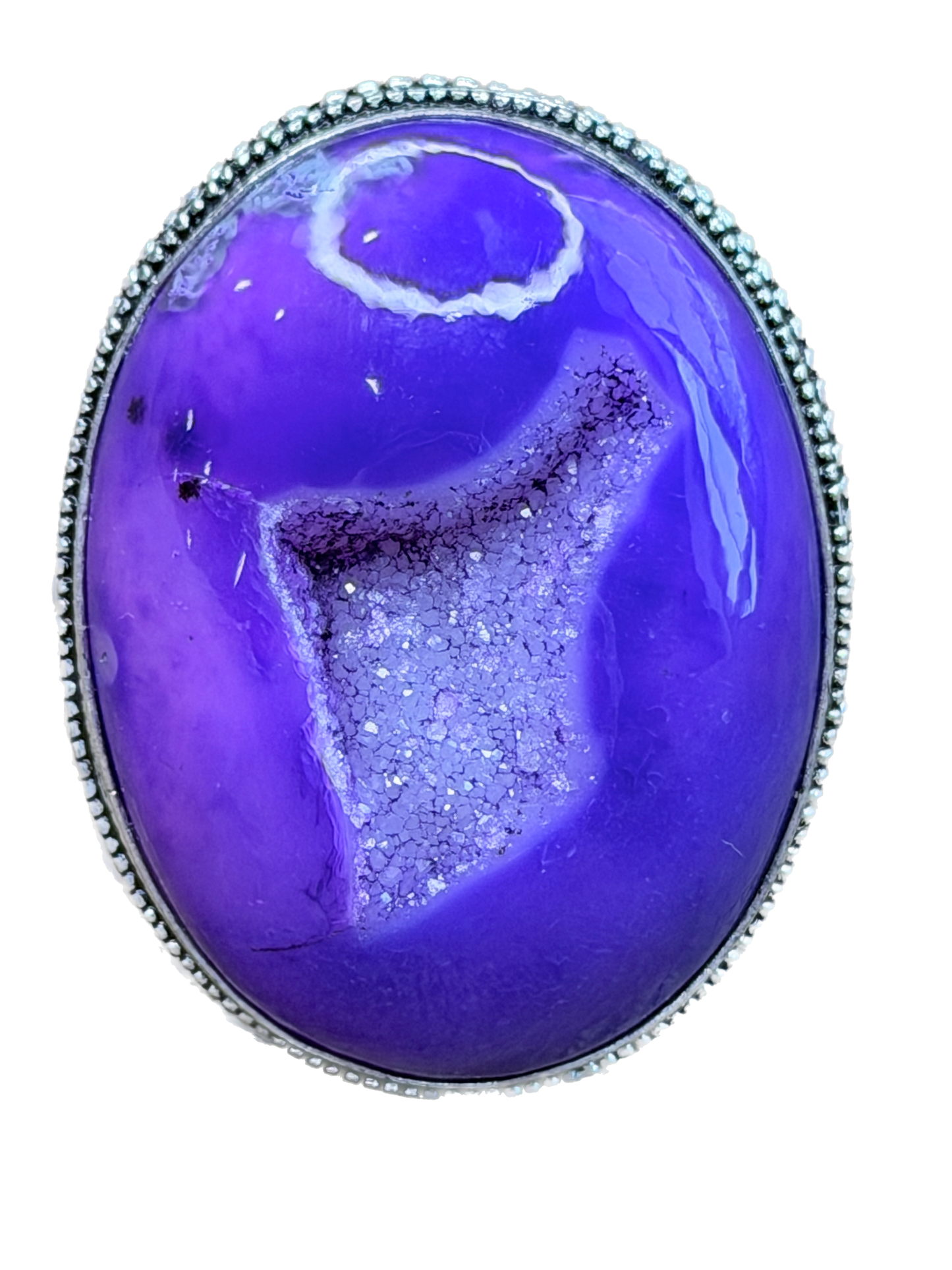 German Silver Druzy Purple Agate Oval Ring