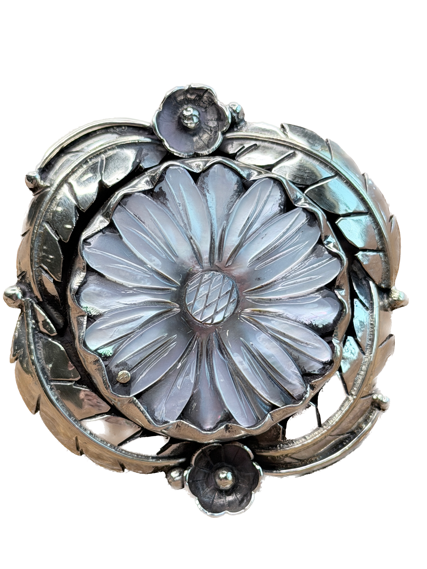 Beck Tibetan Silver Mother of Pearl Carved Flower Ring