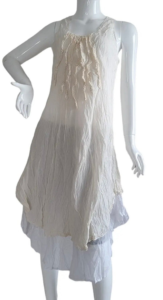 Ruffle Top Sleeveless Dress (Cream)