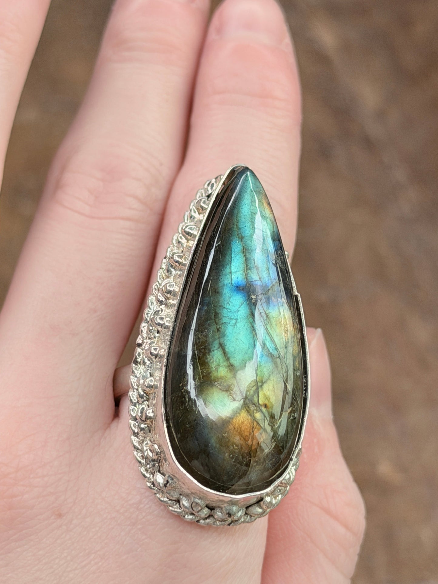 Clair German Silver Labradorite Teardrop Ring