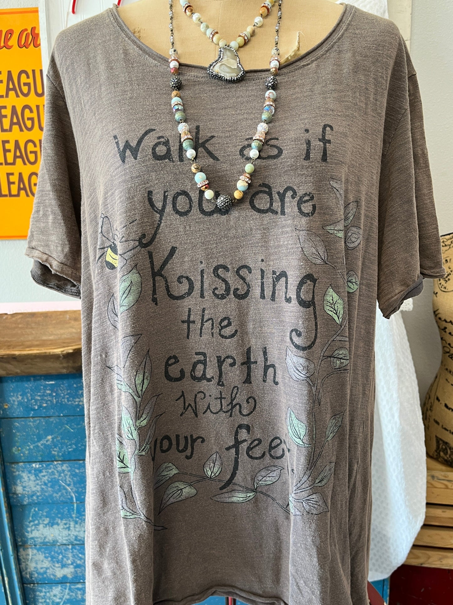 FINAL SALE Rare Bird Walking as if your Feet are Touching the Ground Tee Brown/Gray