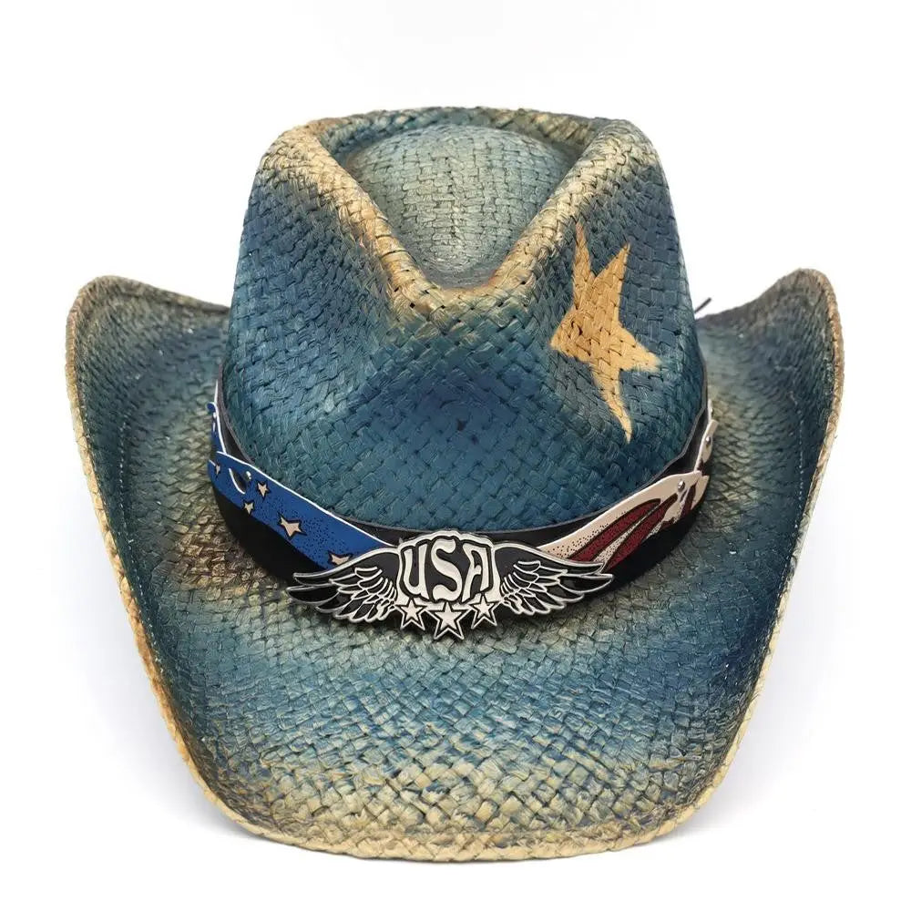 Woven Vintage USA Cowboy Hat (Blue)