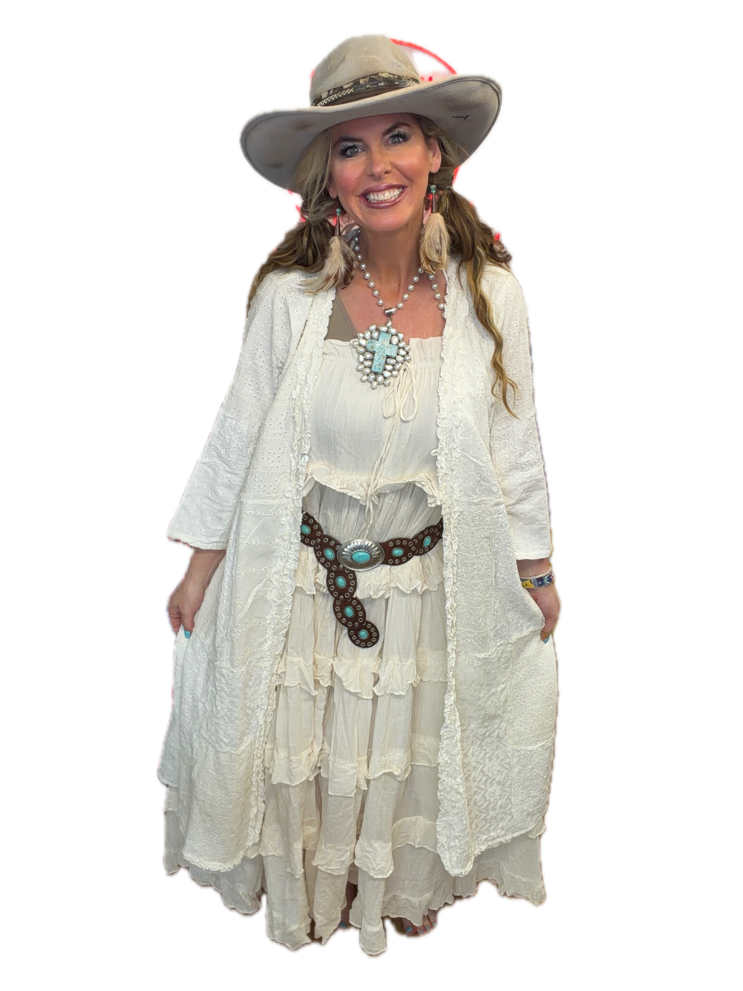 Turquoise Concho Leather Belt (Dark Brown)