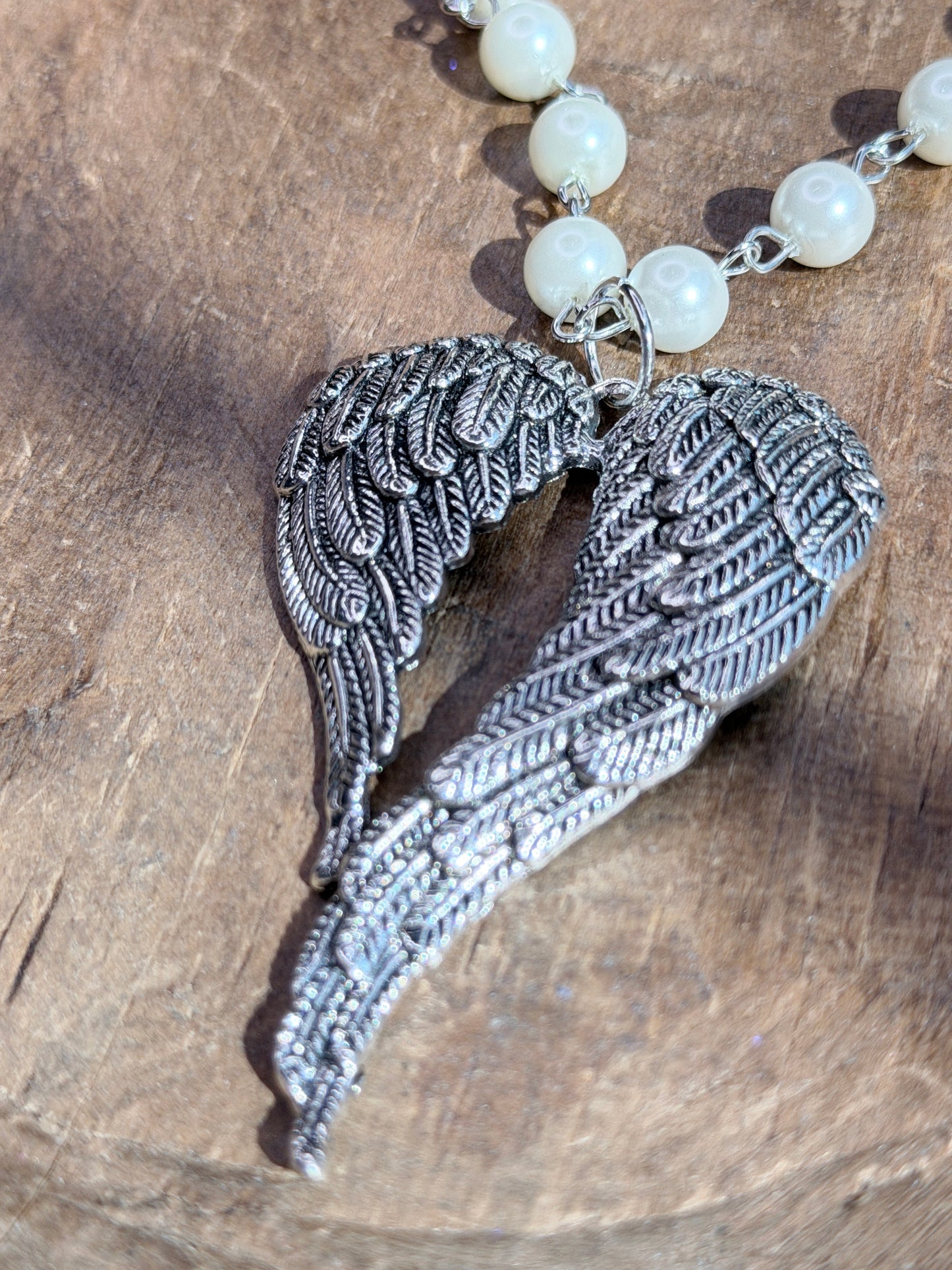 Textured Silver Angel Wings Necklace