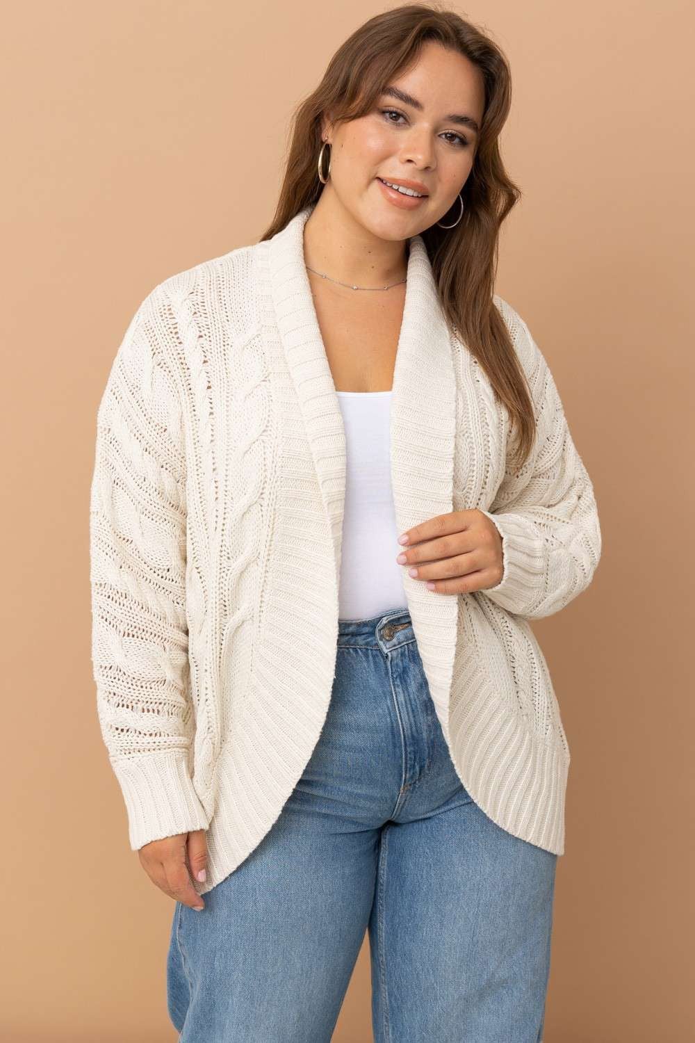 FINAL SALE Chunky Cable Knit Sweater Cardigan (Natural)