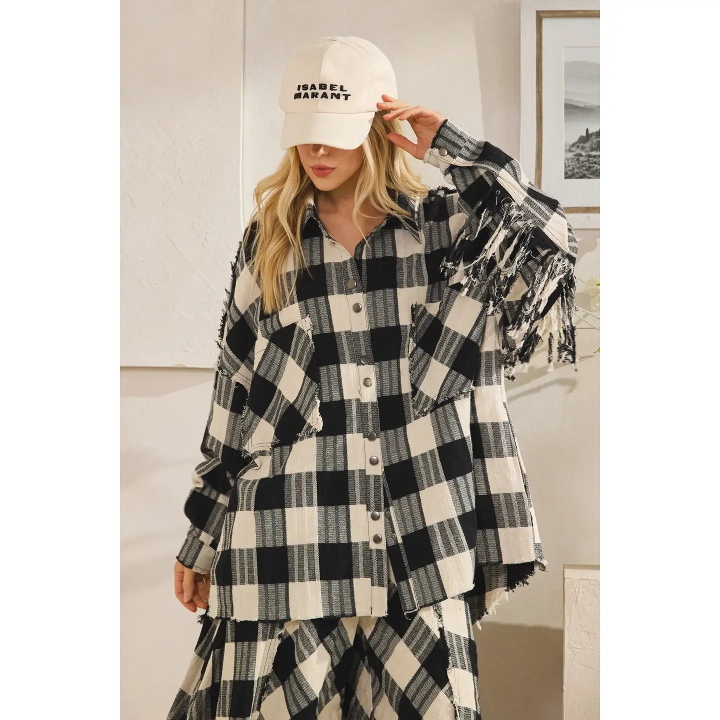 SALE Oli & Hali- Washed Checkered Frayed Hem Top (Black/White) *Final Sale*