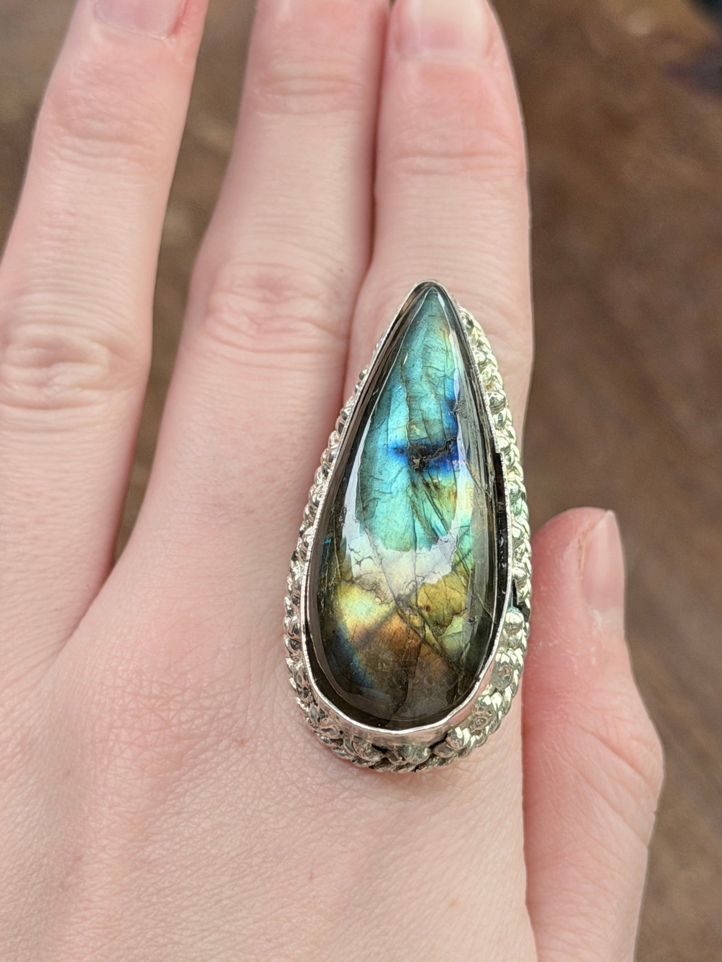 Clair German Silver Labradorite Teardrop Ring