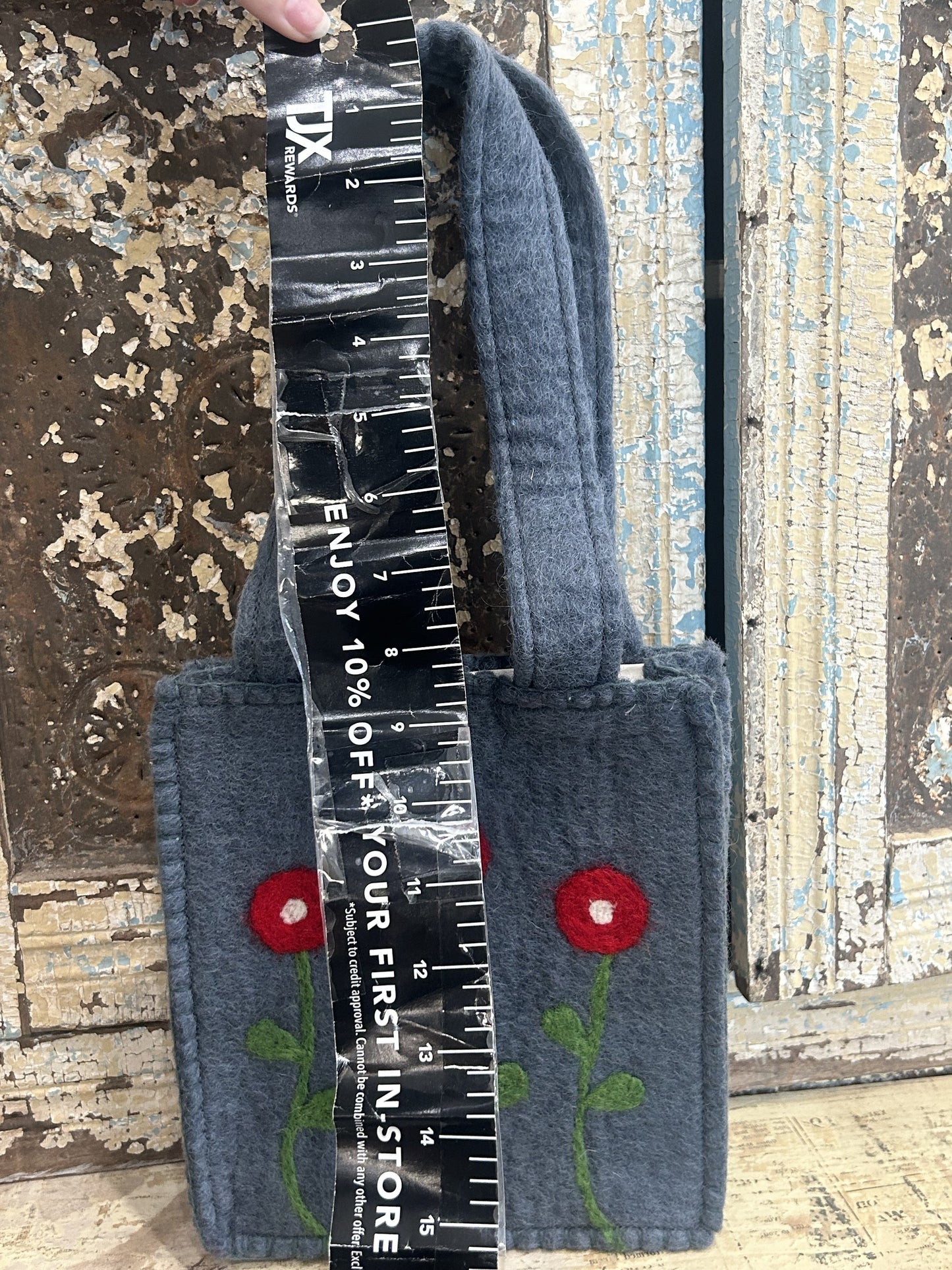 Felt Gray Purse with Red Flowers *Final Sale*