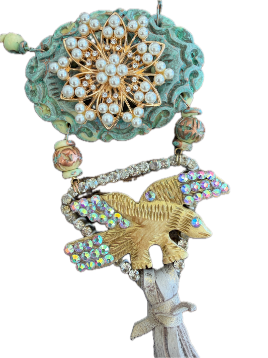 A Rare Bird- Golden Rhinestone Eagle Necklace