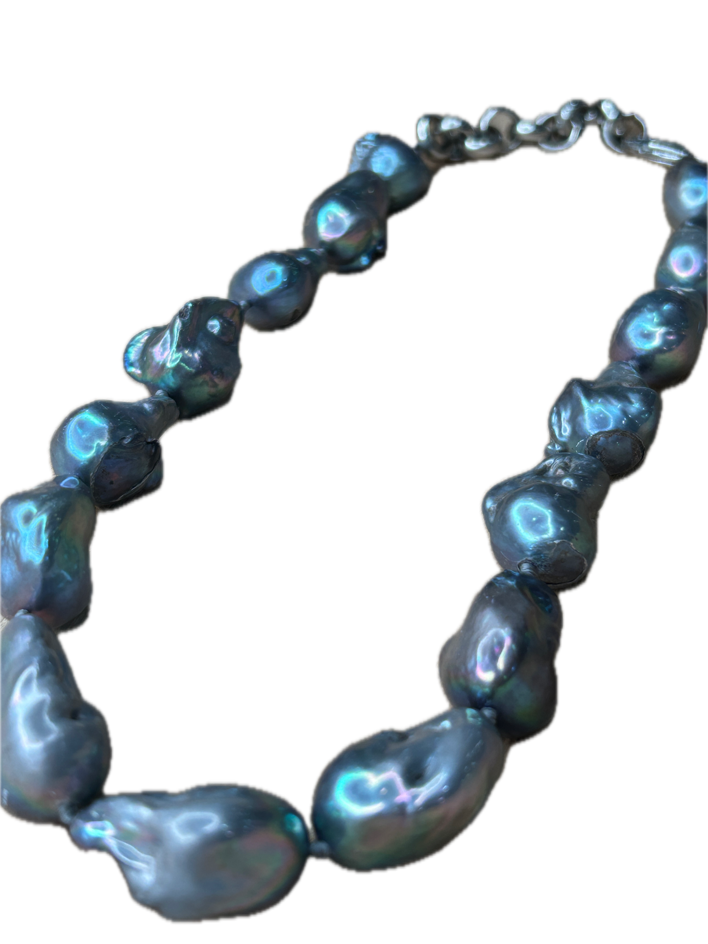 Genuine Chunky Baroque Pearl Necklace (Steel Grey Rainbow)