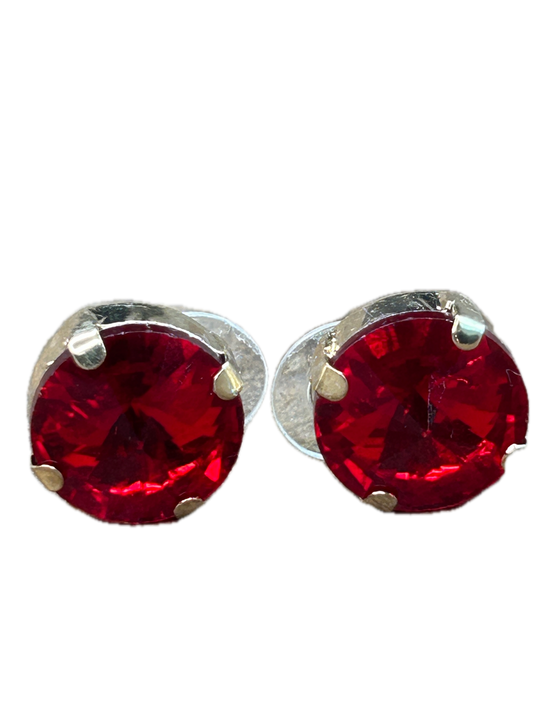 Circle Cut Stone Earrings (Red)