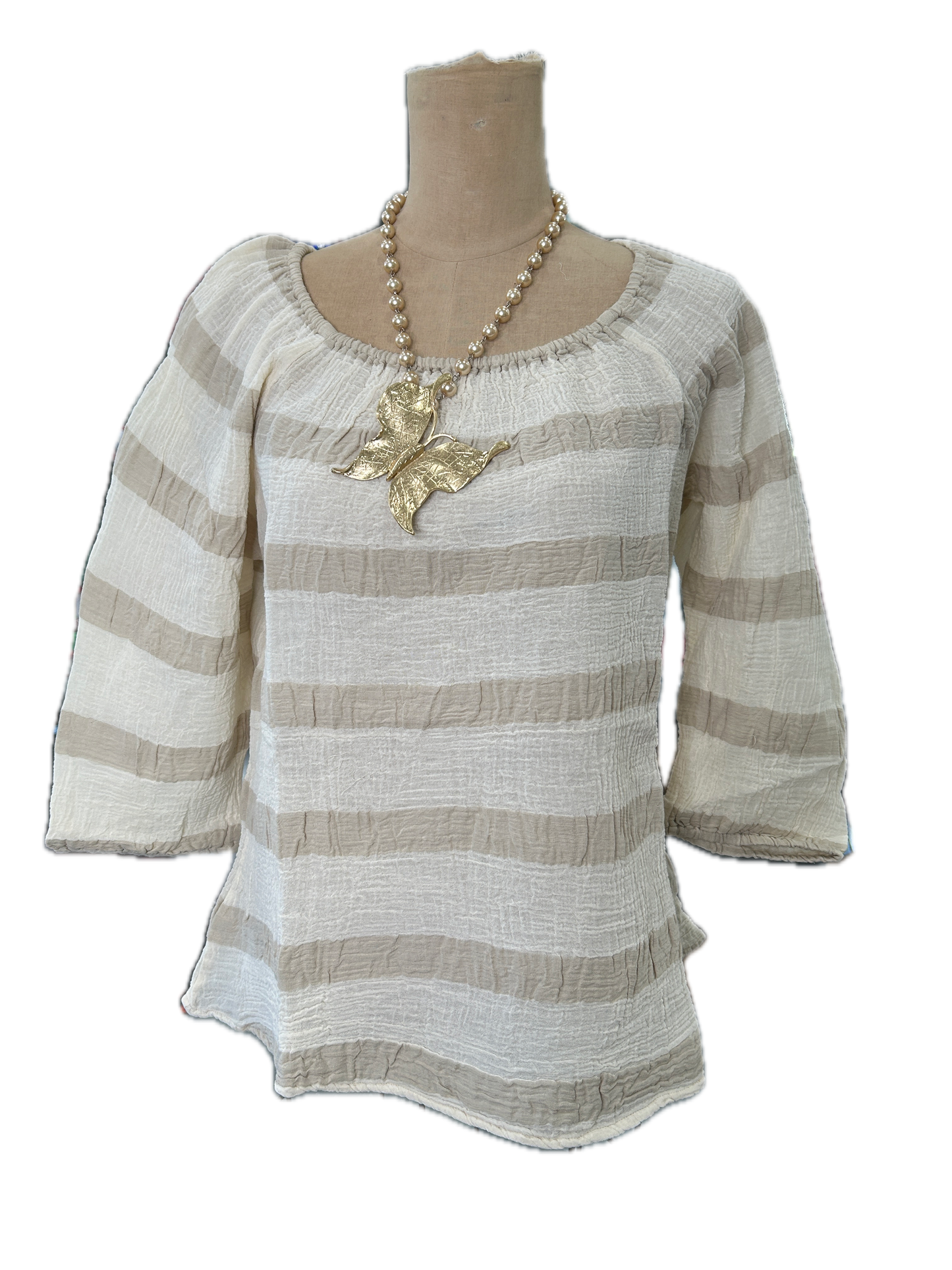 Paper Lace- Elastic Stripe Top (Natural/Ivory) *Final Sale*