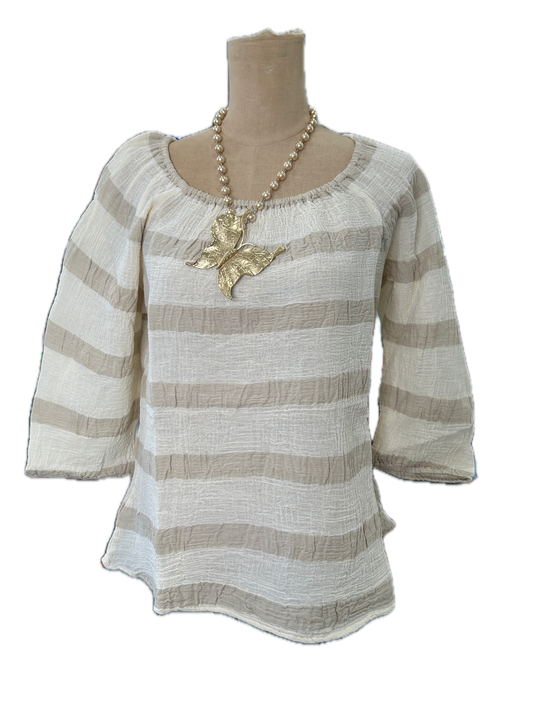 Paper Lace- Elastic Stripe Top (Natural/Ivory) *Final Sale*