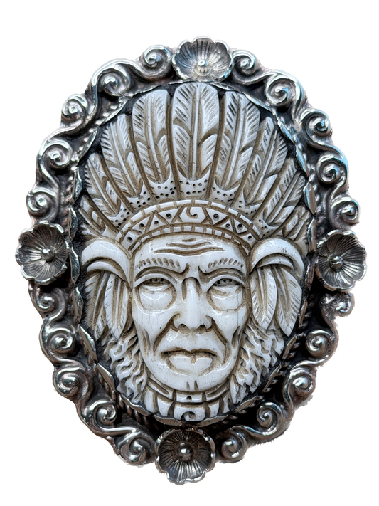 Tibetan Silver Bone Carved Chief Ring