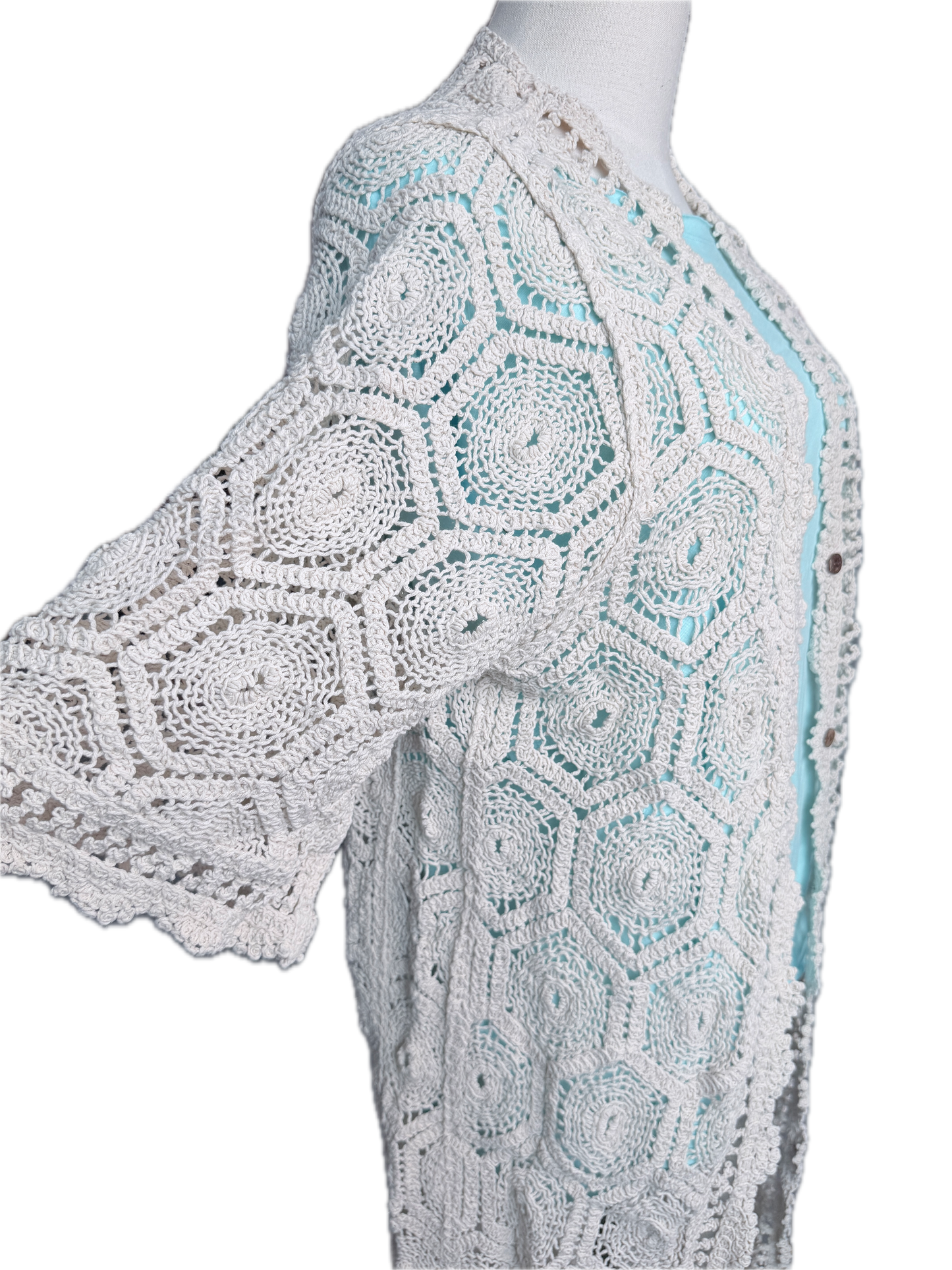Hexie Sunburst Crochet Cardigan (Beige)
