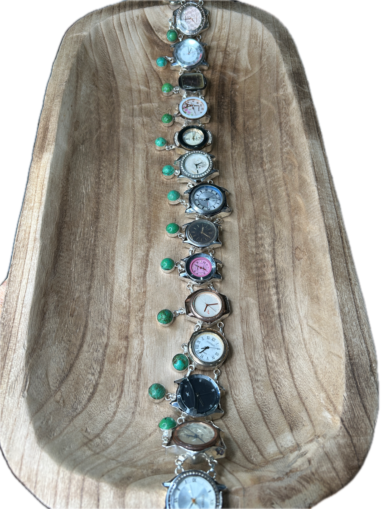OOAK German Large Watch Belt with Light Green Turquoise Charms