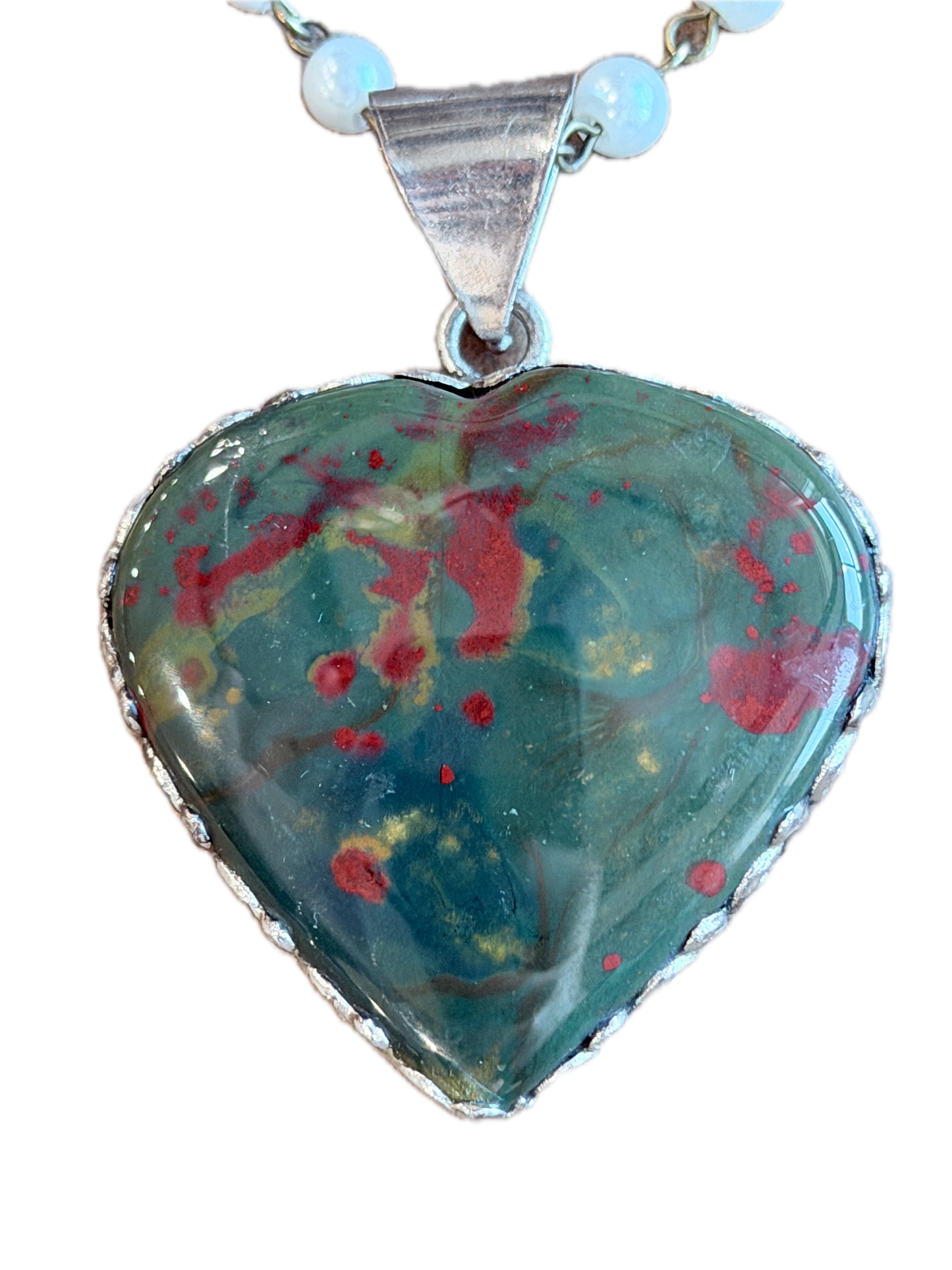German Silver Bloodstone Heart Necklace