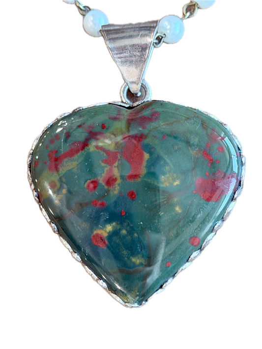 German Silver Bloodstone Heart Necklace