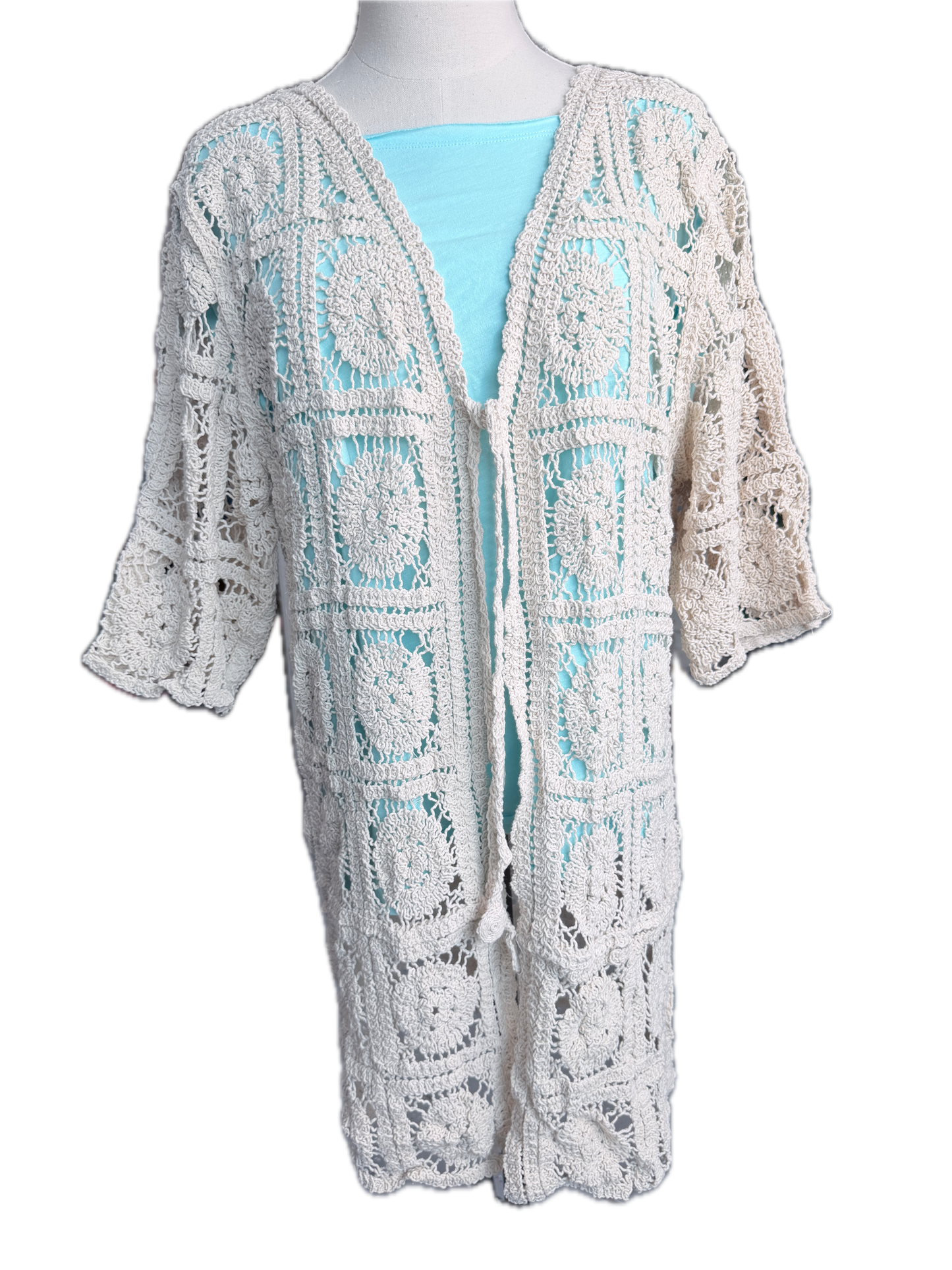 Medallion Crochet Square Cardigan (Beige)