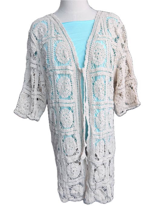 Medallion Crochet Square Cardigan (Beige)