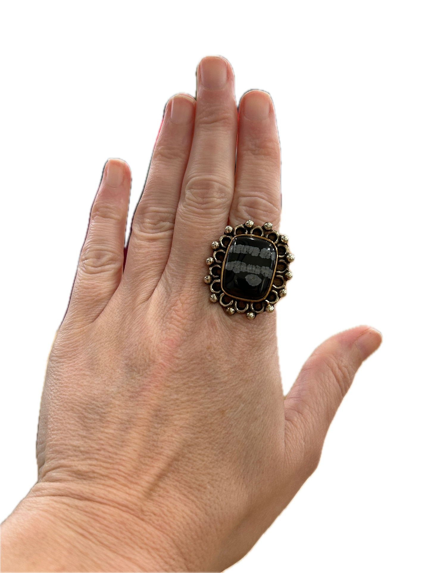 Gold Plated Snowflake Obsidian Ring