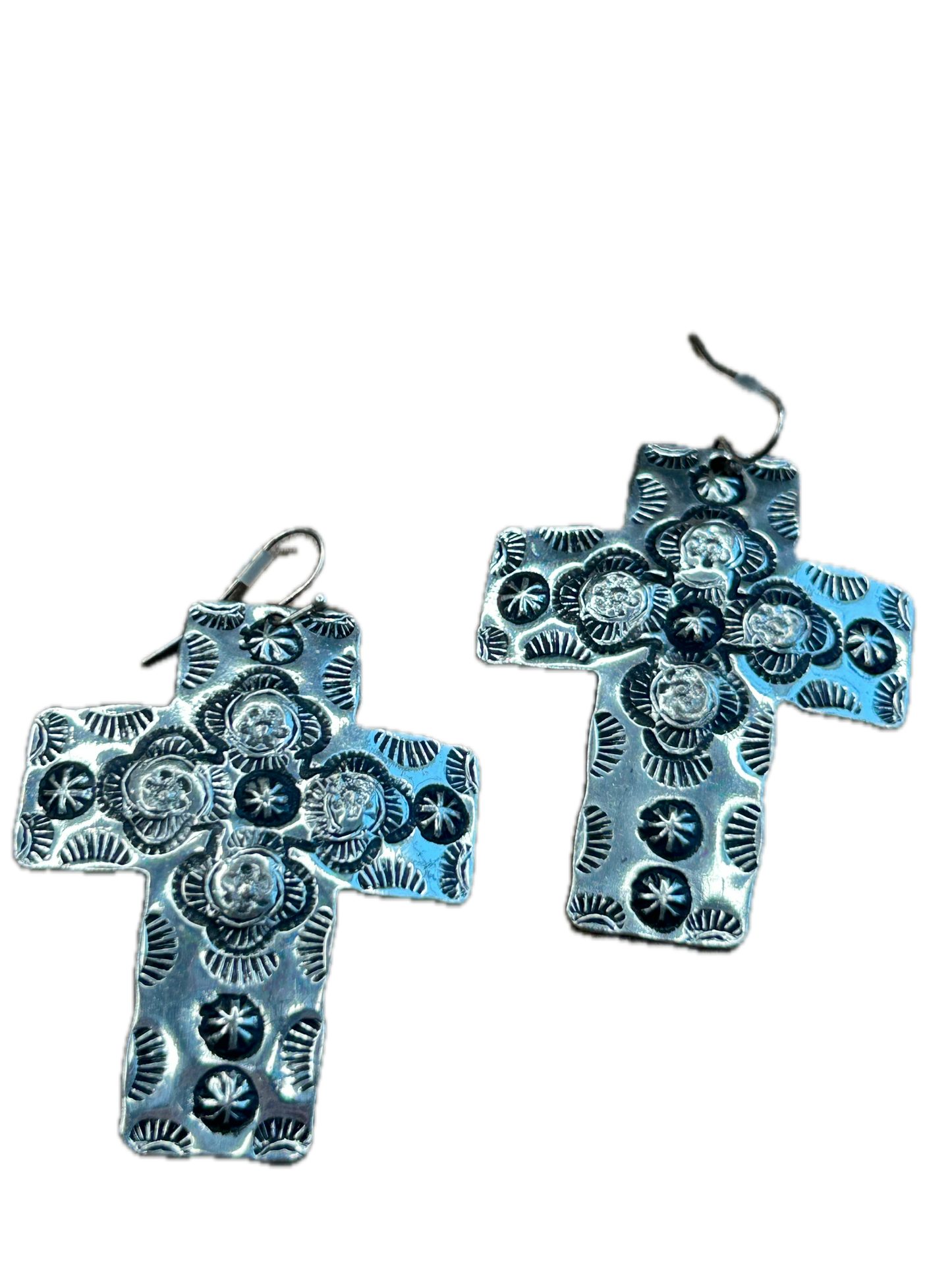 Textured Silver Cross Earrings