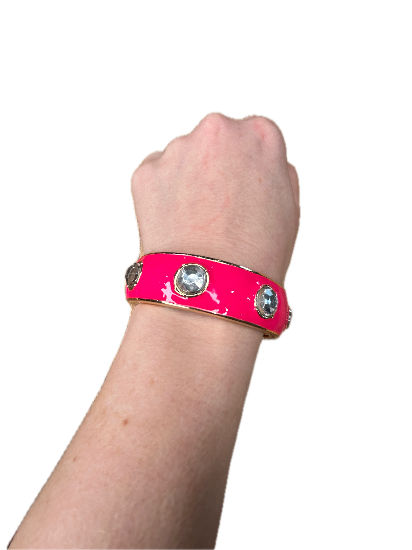Beautiful Bangle in Hot Pink with Crystals (Pearl, Gold and Rhinestone accented)