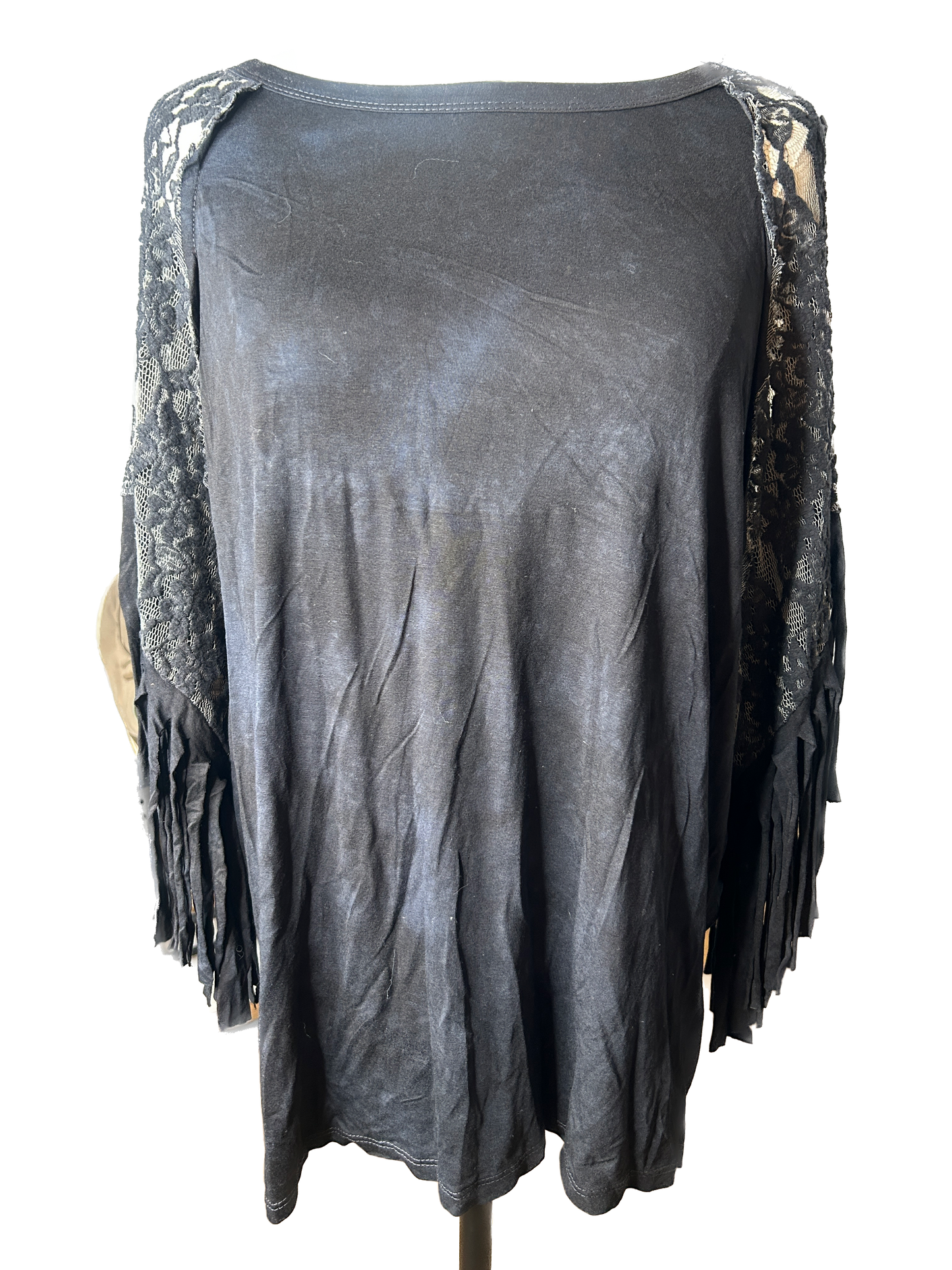 I love Linen- Lace and Fringe Sleeve Top (Black) *Final Sale*