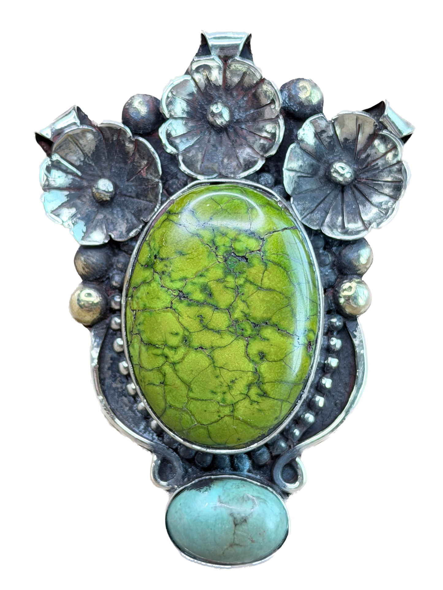 German Silver Unique Turquoise Flower Ring