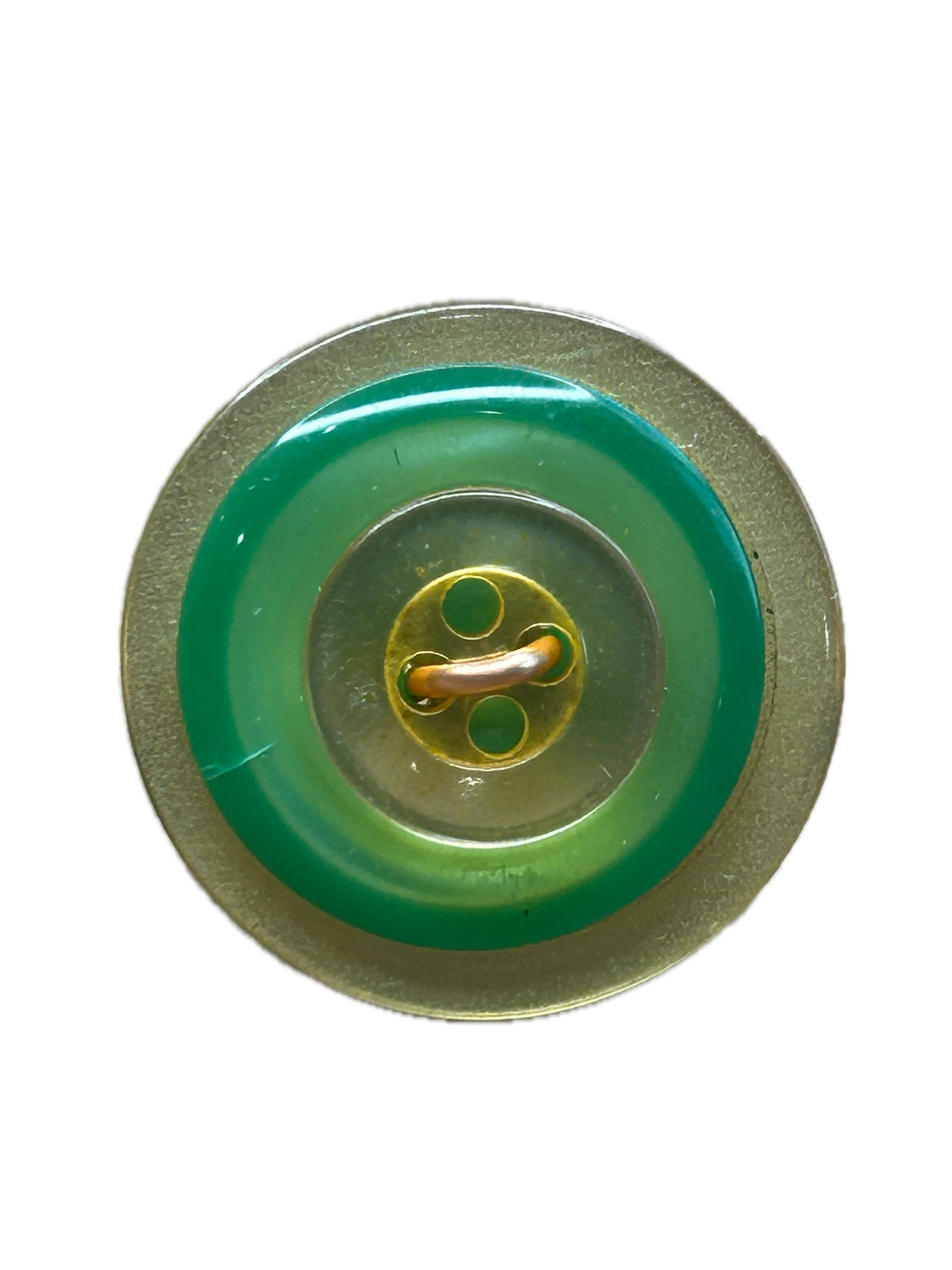 Vintage Button Wire Ring (Green and Gold)