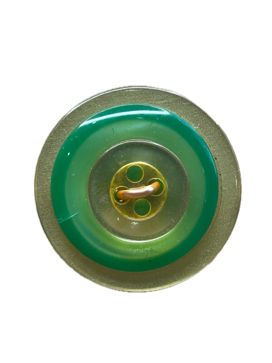 Vintage Button Wire Ring (Green and Gold)