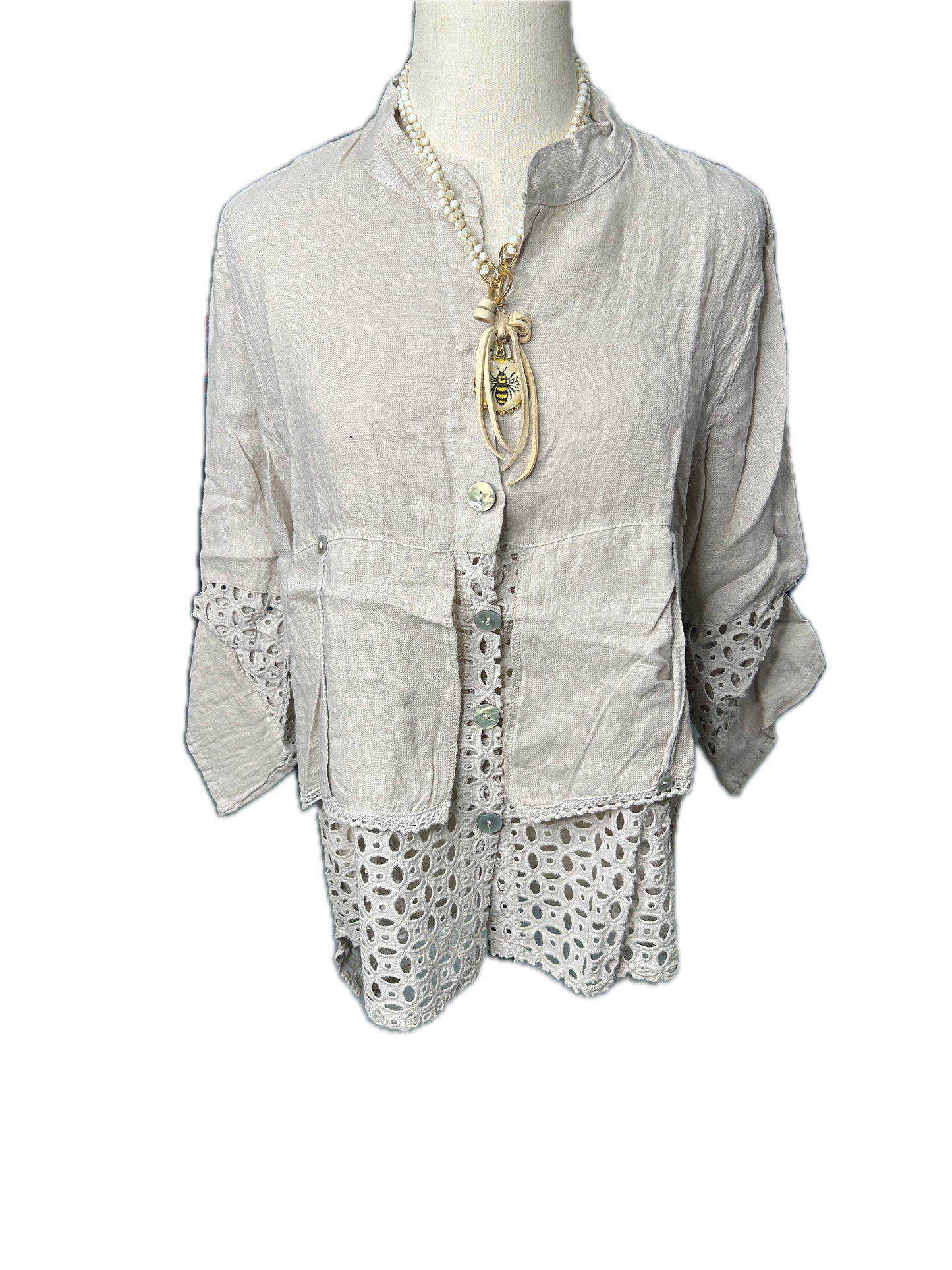 Button Up Crochet Top (Beige)