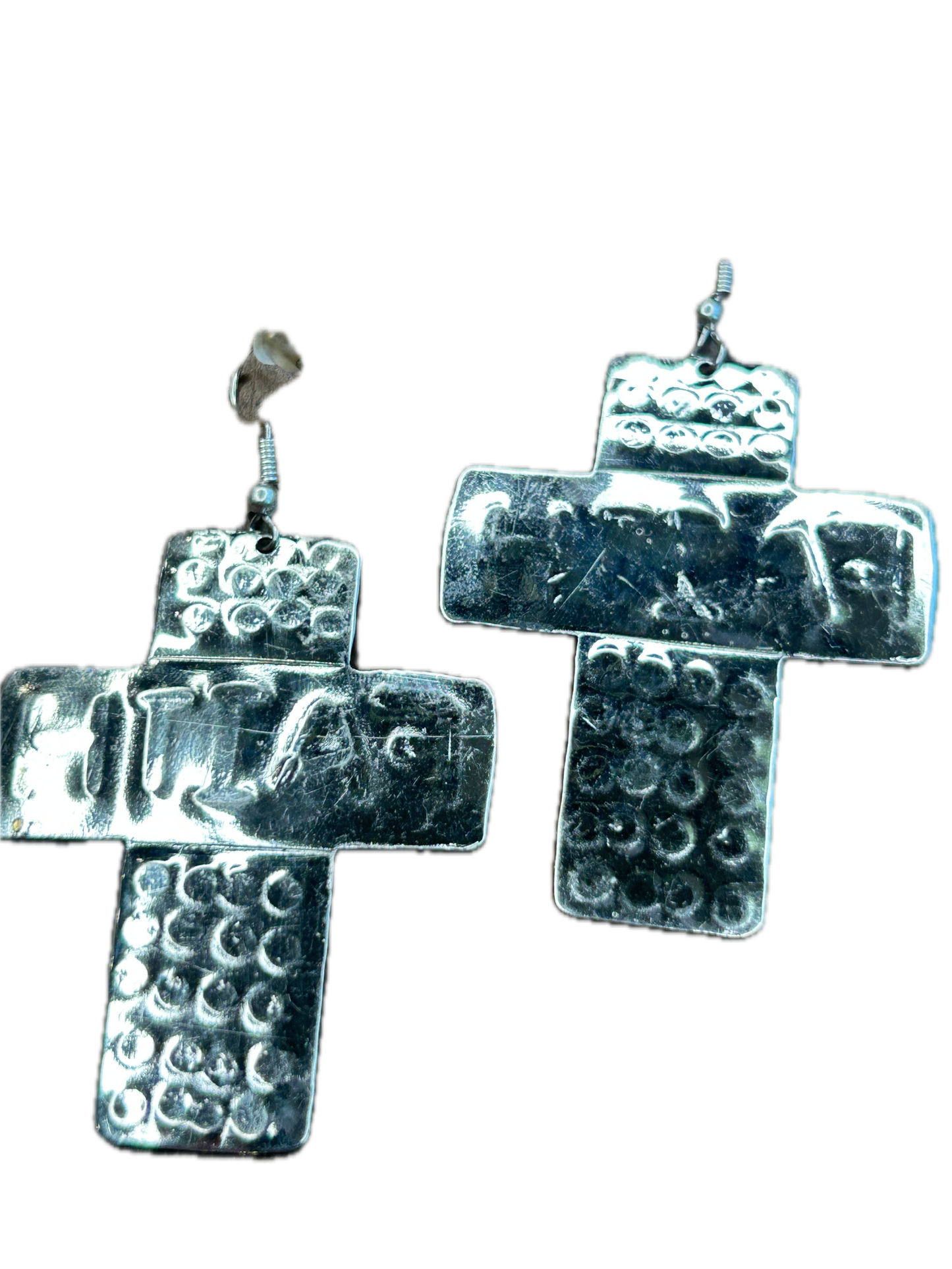 Silver Faith Stamped Cross Earrings