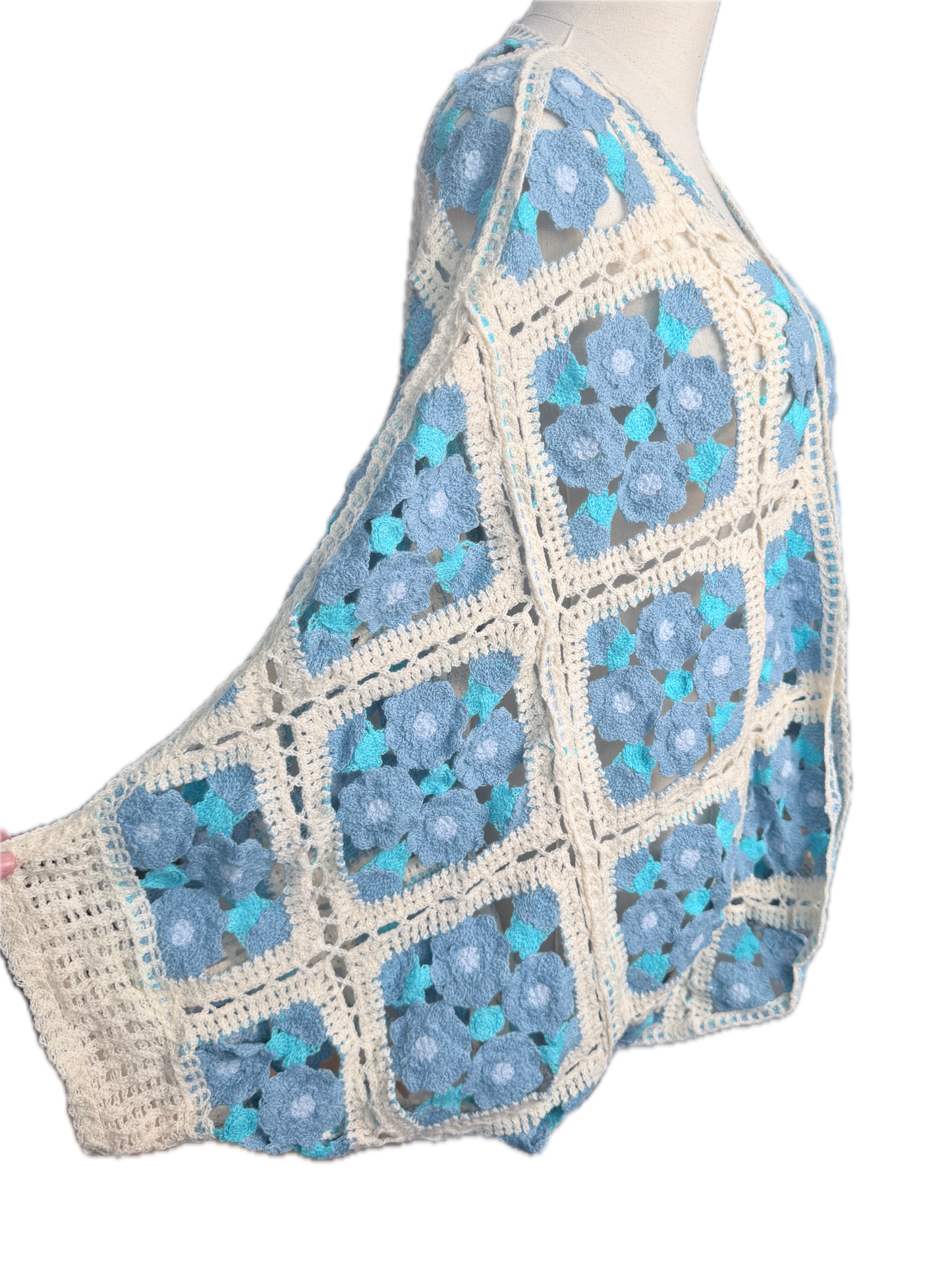 Mini Flora Crochet Square Cardigan (Blue)