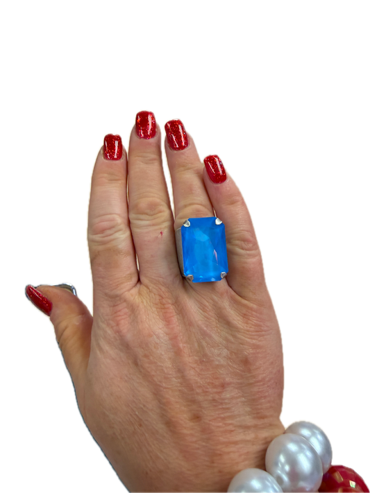 Mini Soleil Ring With Trim in Electric Blue -